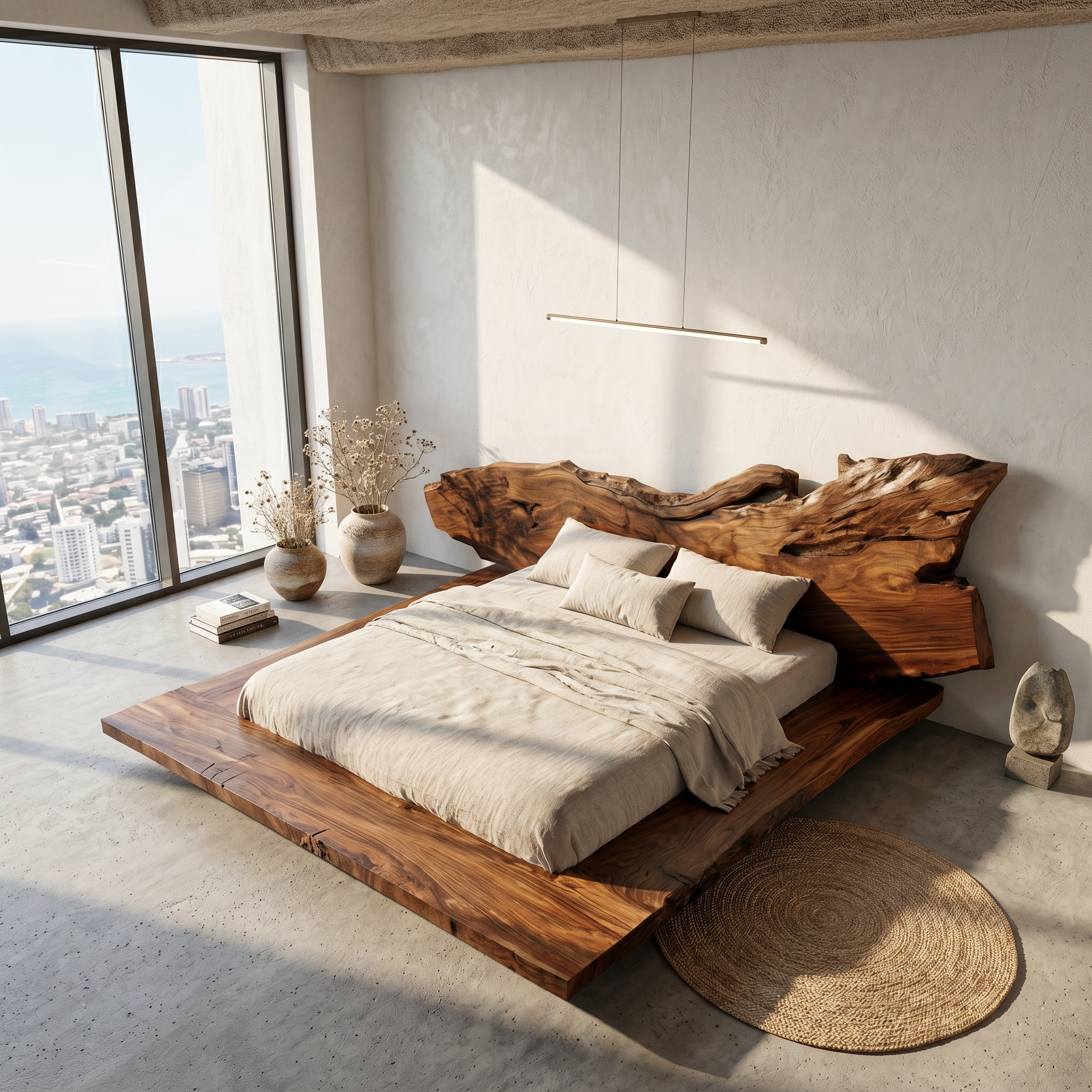 Modern Bed Frame With Live Edge Wood Headboard For Bedroom SINLSAWB130