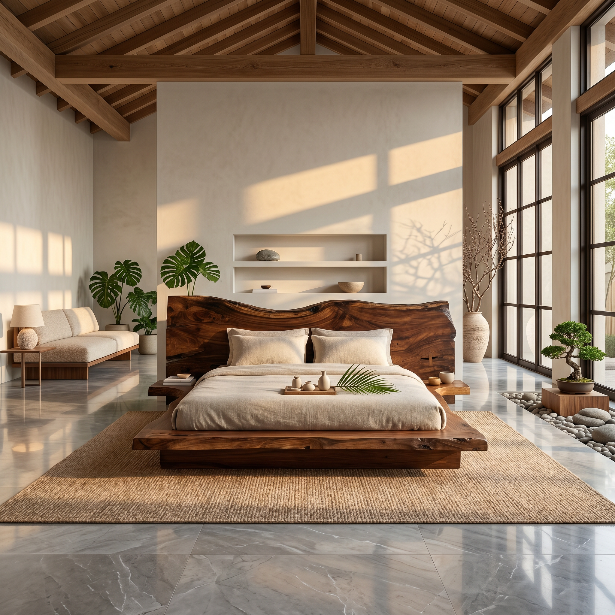 Contemporary Platform Bed Frame With Solid Wood Headboard For Bedroom SINLSAWB132