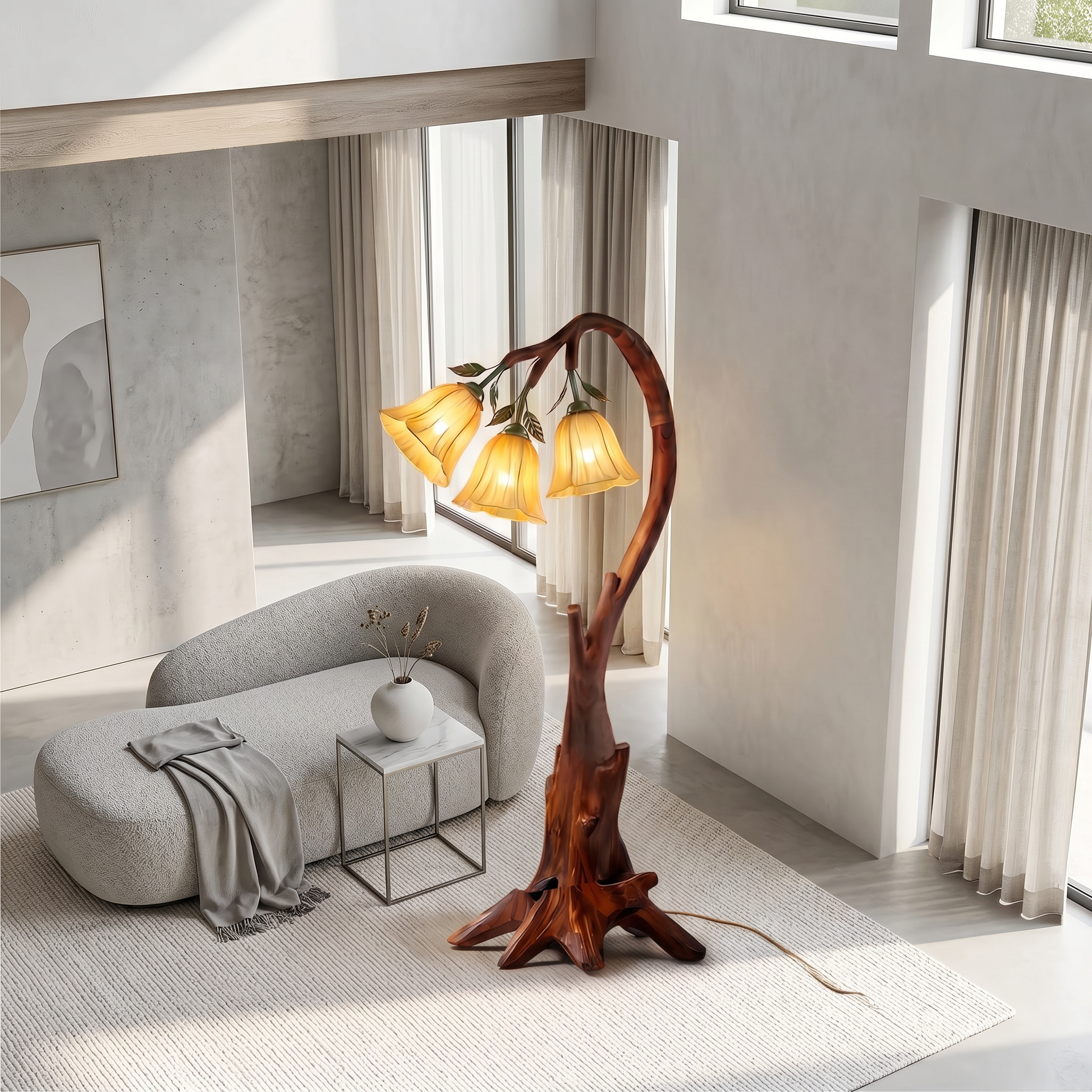 Natural Floor Lamp With Blooming Floral Form For Reading Nook And Bedroom SINLSAFLP097