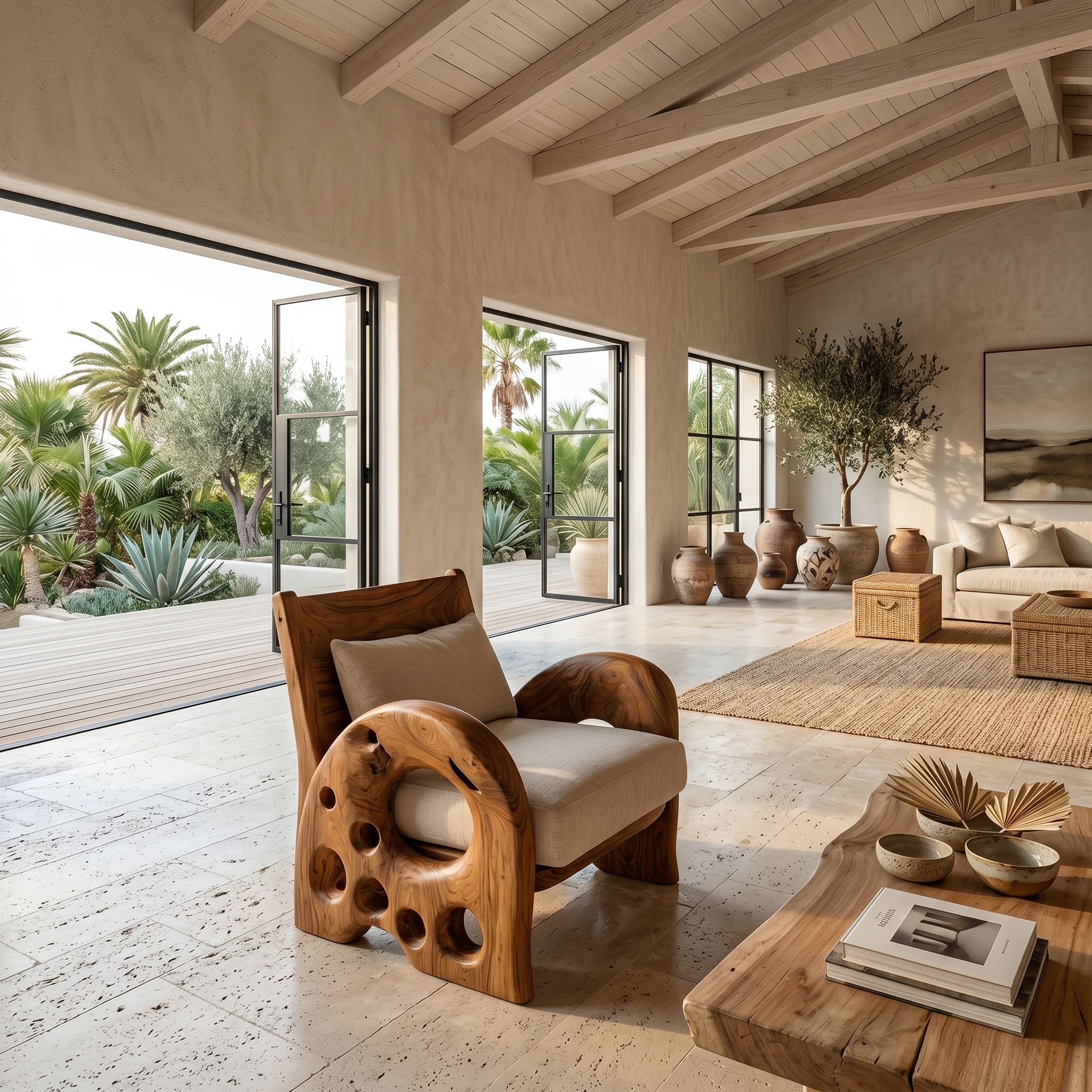 Sculptural Wooden Armchair For Living Room SINLSA003