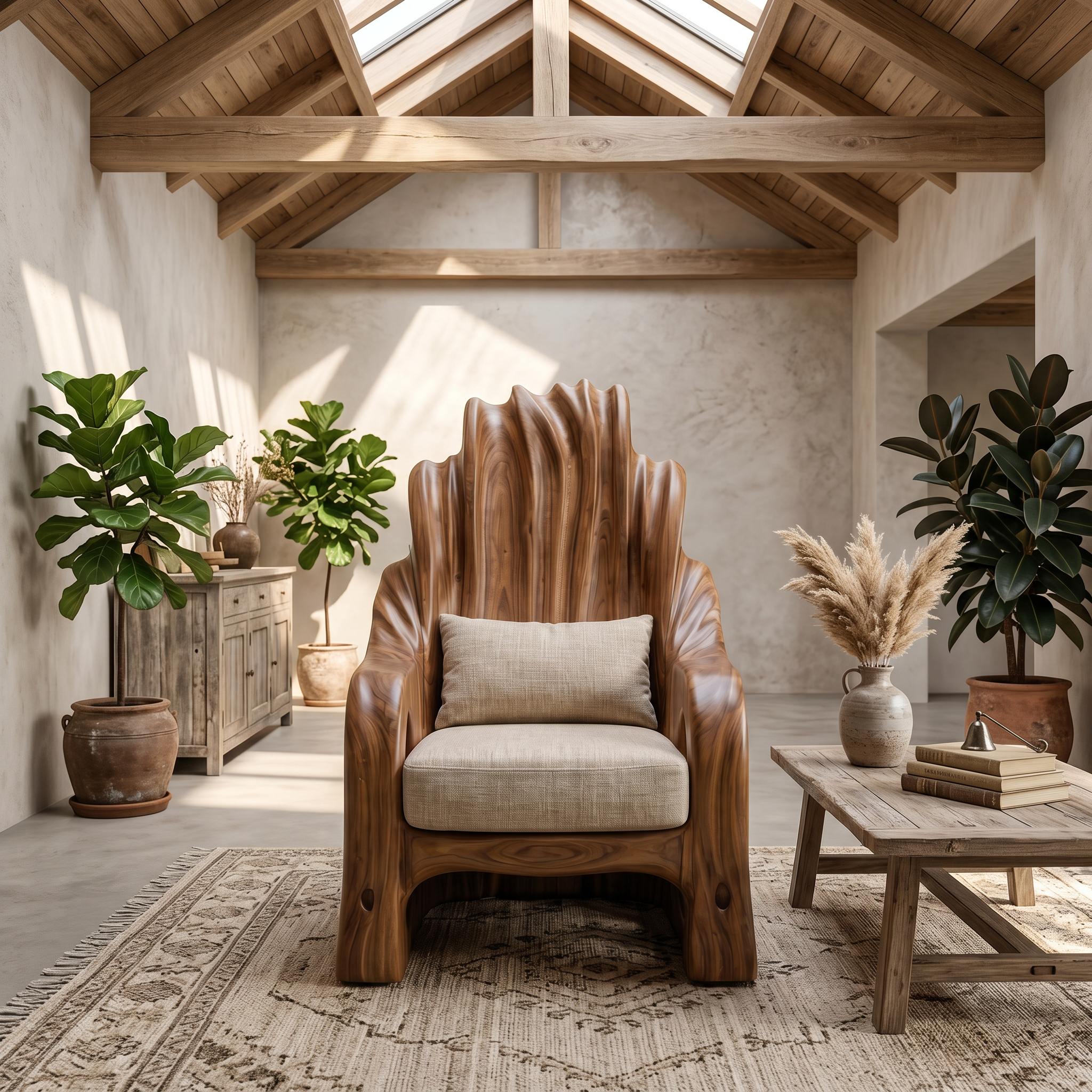 Leaf Inspired Wooden Armchair For Living Room SINLSA008