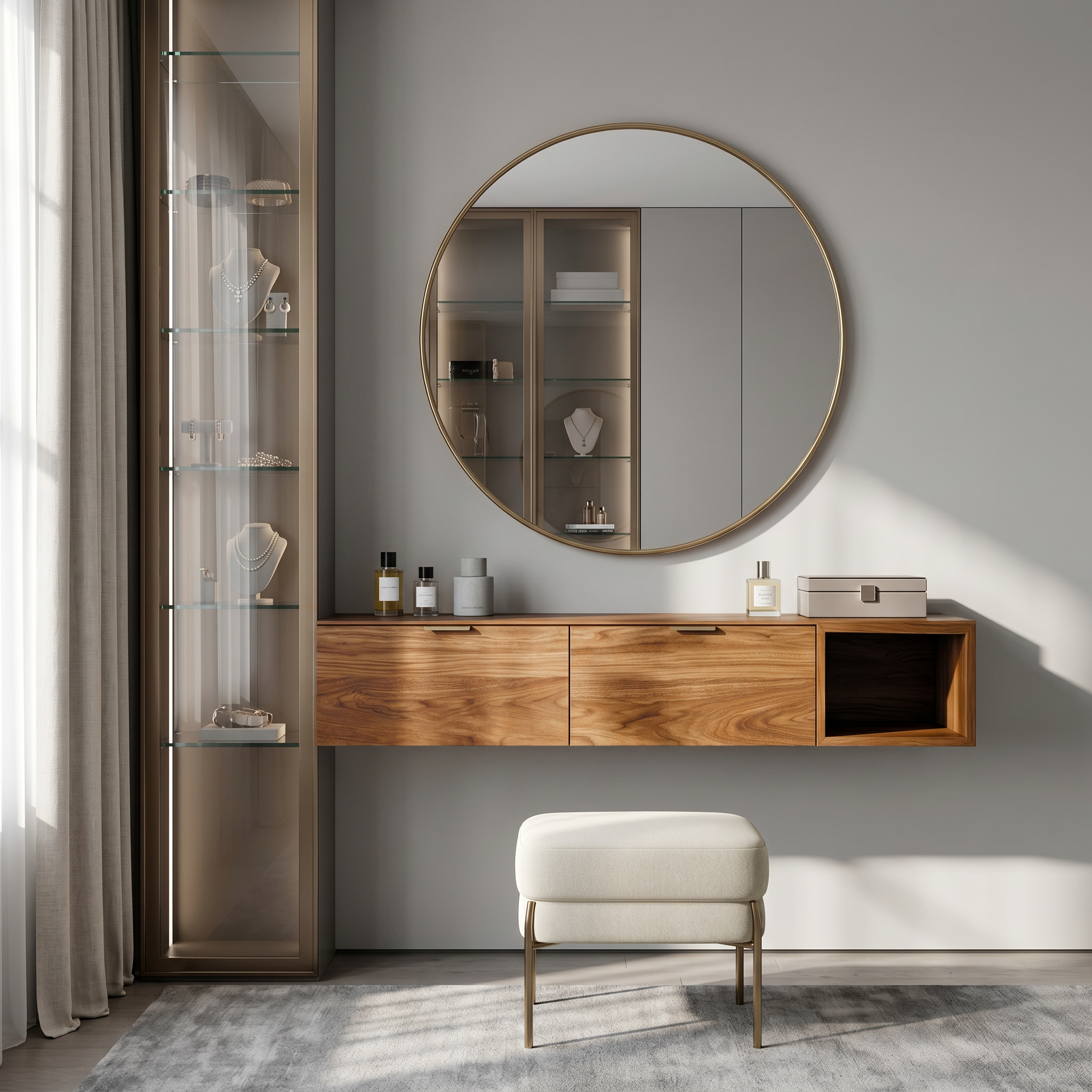 Modern Wall Mounted Dressing Table With Built In Storage For Bedroom SINLSABDT090