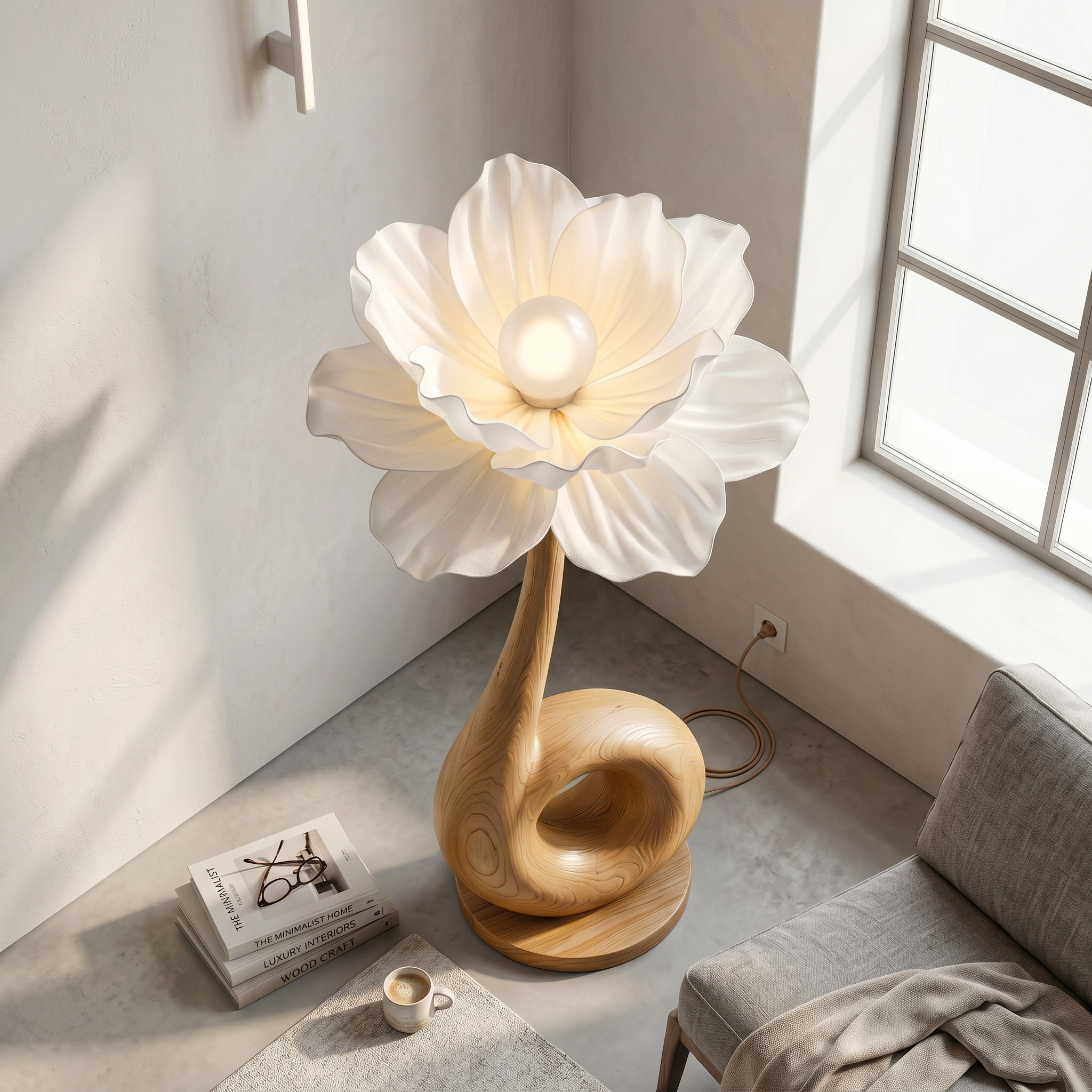 Modern Floor Lamp With Sculptural Loop Base And Floral Shade For Living Room SINLSAFLP123