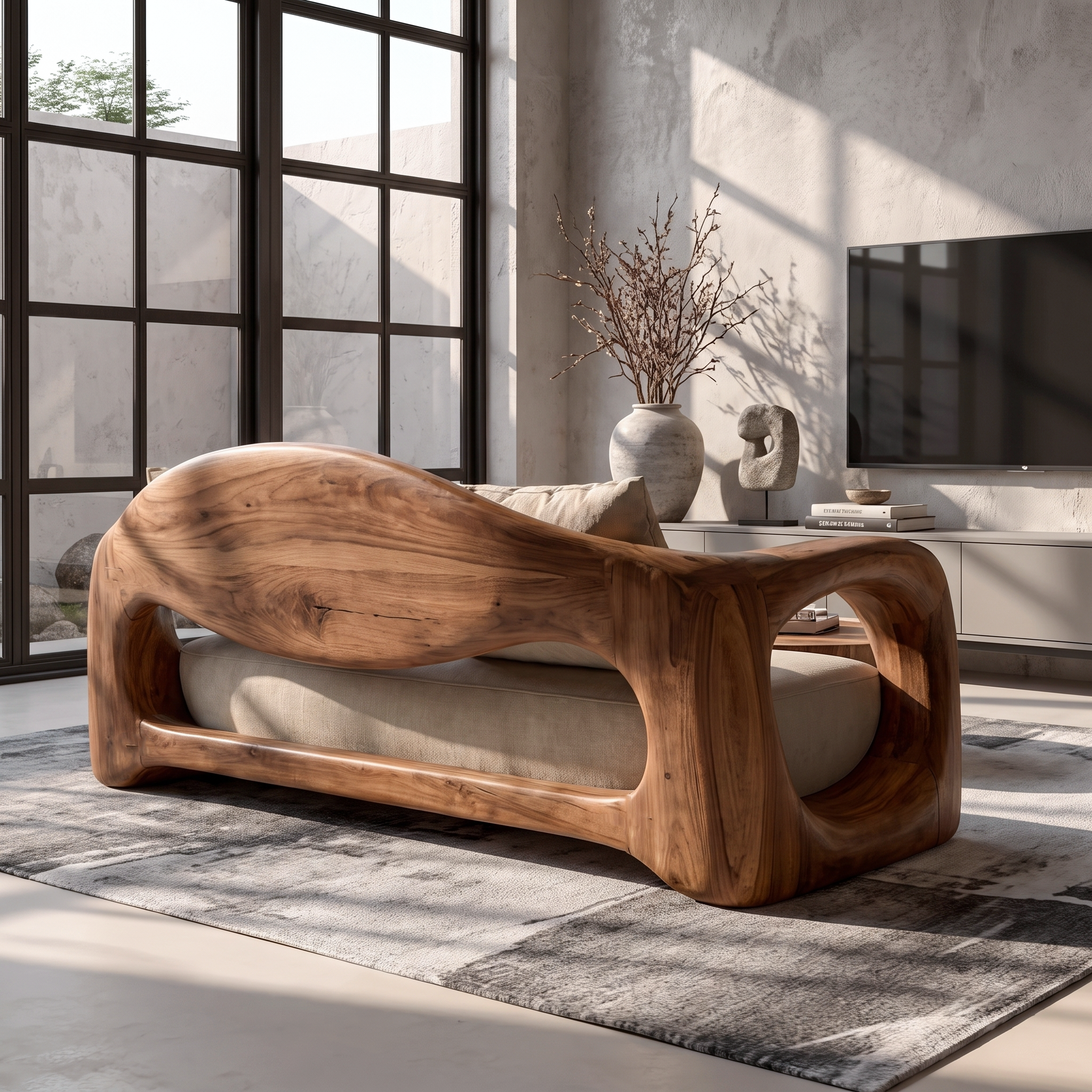 Rustic Sofa Frame With Organic Loop Wood Design For Living Room SINLSASF031