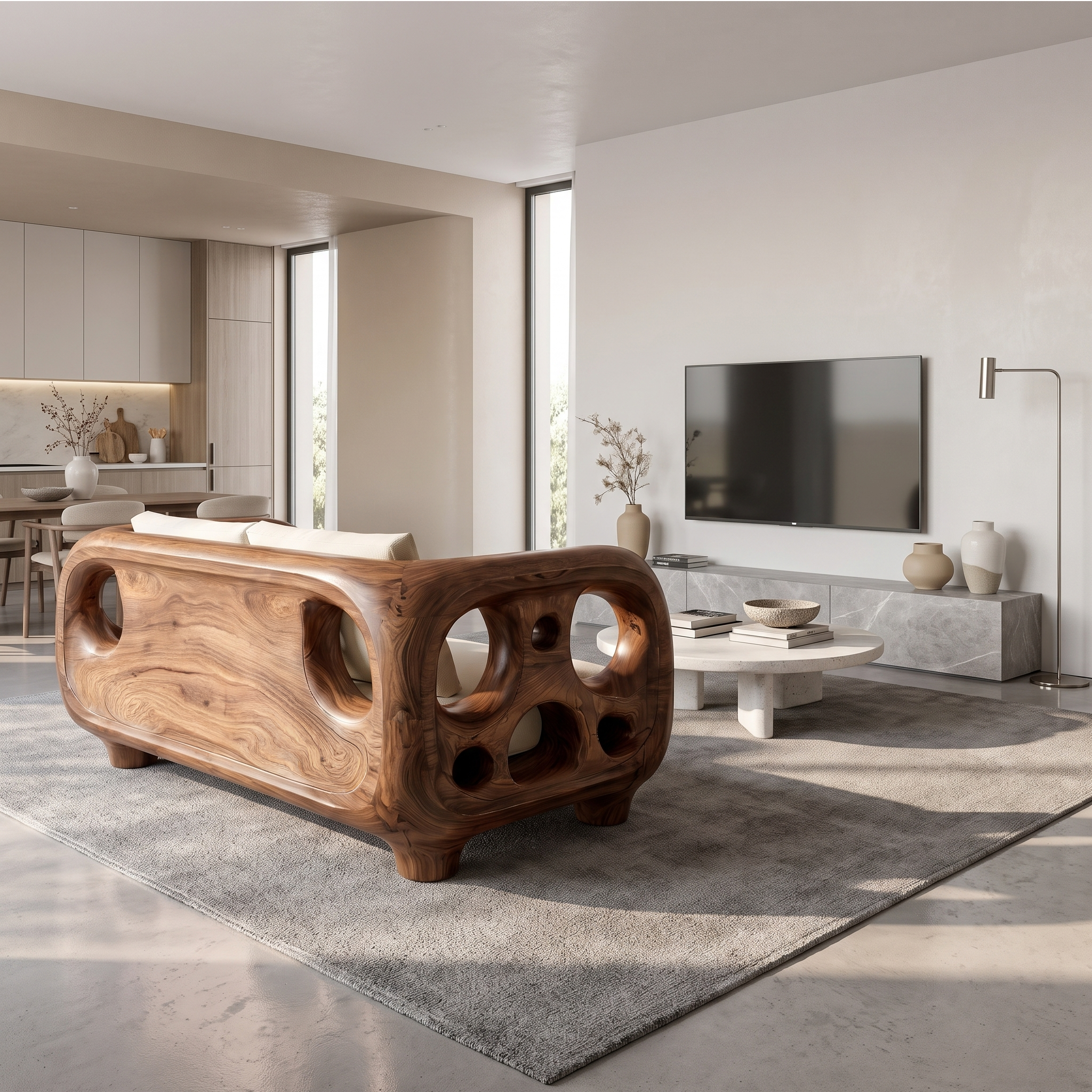 Modern Accent Sofa Frame With Rounded Wooden Arms For Living Room SINLSASF044