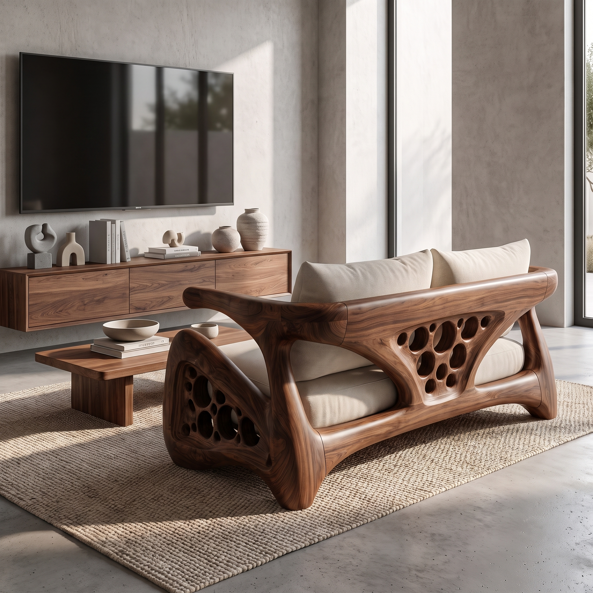 Natural Sofa Frame With Bold Sculptural Armrests For Living Room SINLSASF045