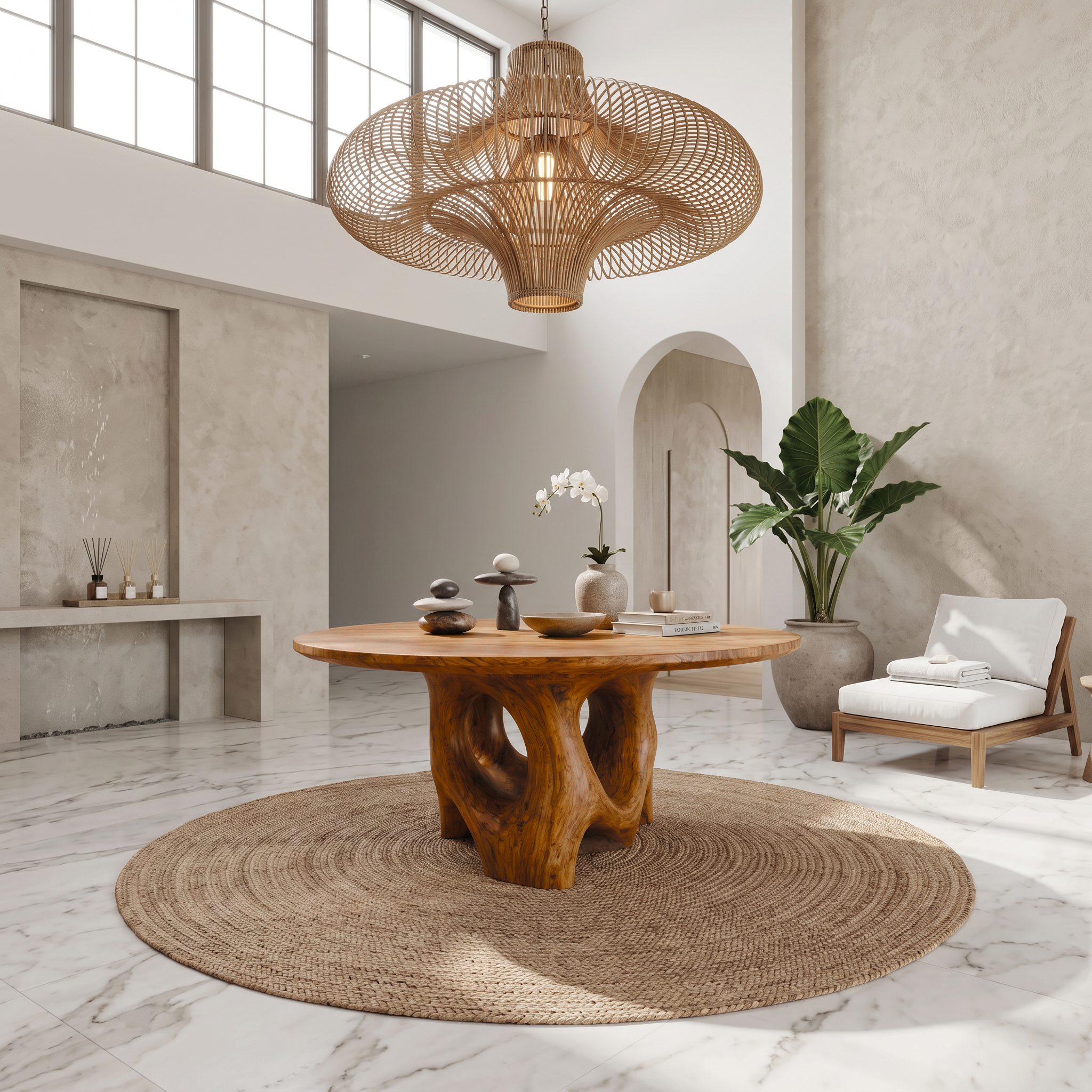 Natural Foyer Center Table With Organic Spiral Form For Entryway And Living Room SINLSAFT055