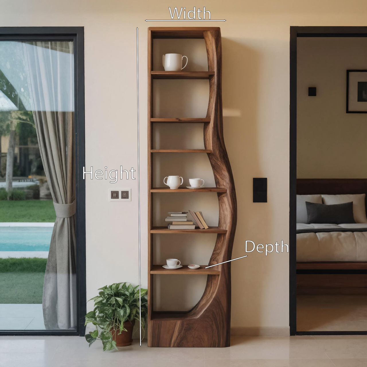 Tall Organic Bookshelf With Curved Design For Living Room Or Bedroom SITHHNSTS001