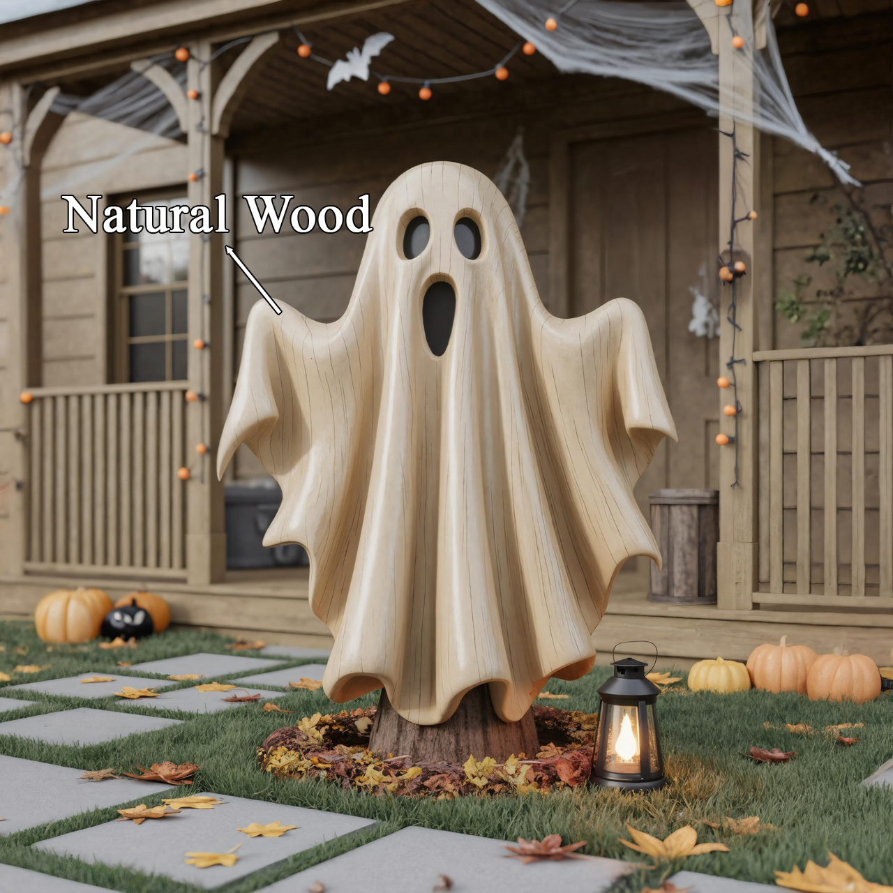 Wooden Ghost Halloween Statue For Porch Or Outdoor Yard Decoration SITHTTHW002