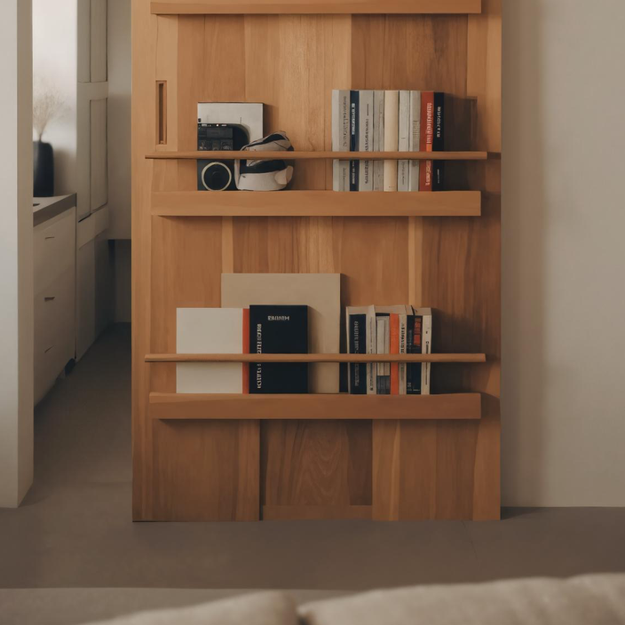 Minimalist Wooden Sliding Door With Bookshelf For Modern Living Room Or Studio SITHHNDOR005