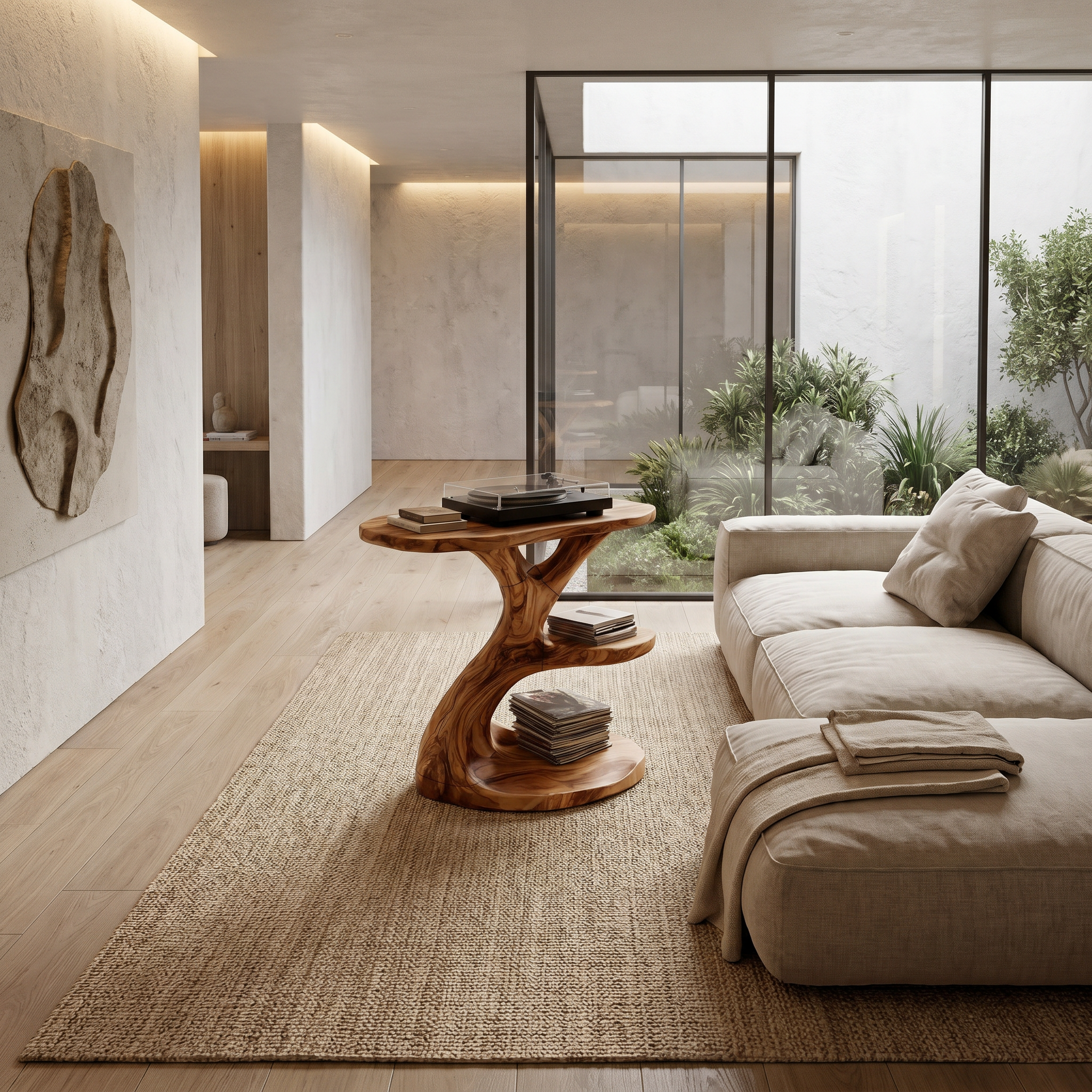 Modern Organic Side Table With Multi Level Wood Shelves For Living Room And Bedroom SINLHABT255