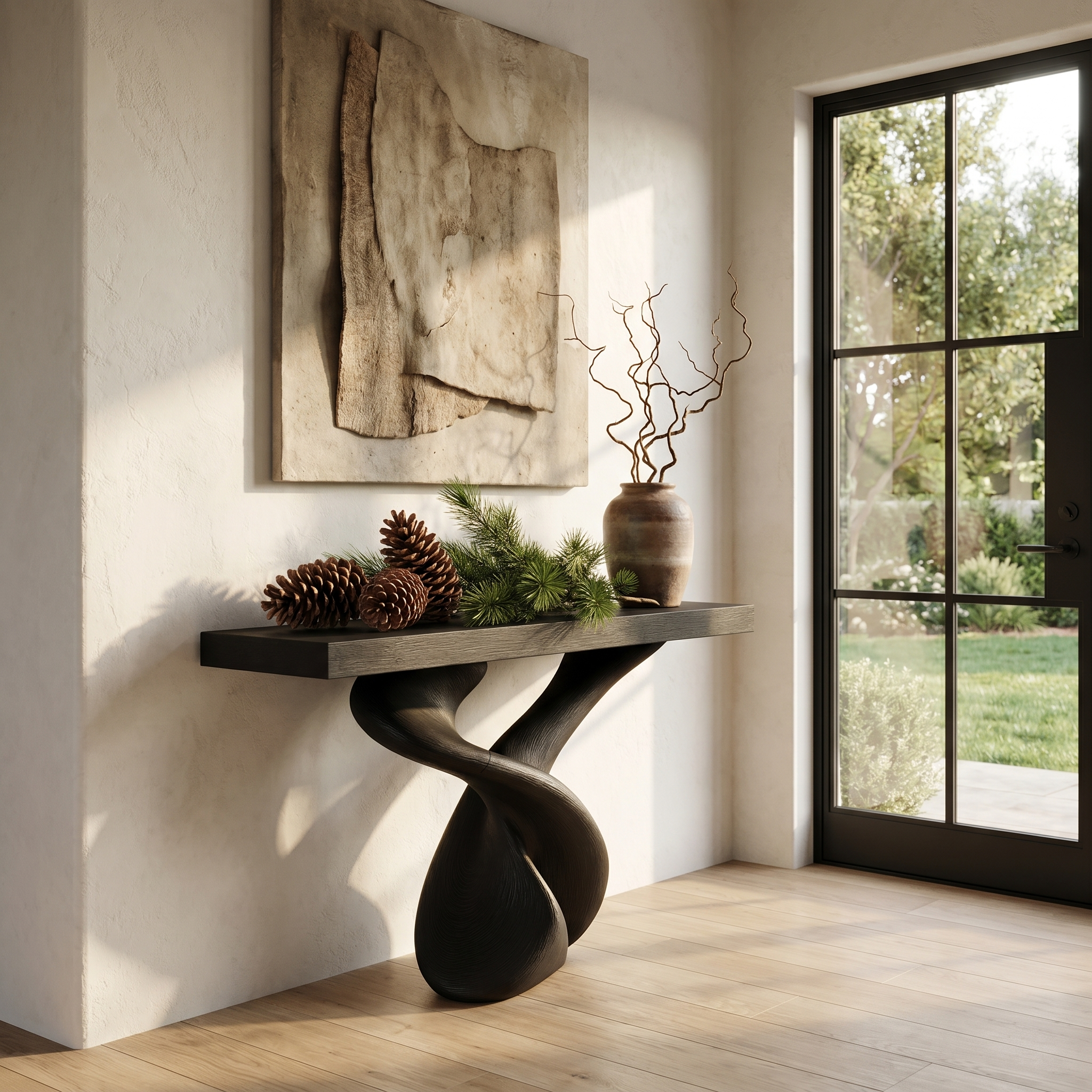Organic Sculptural Console Table With Artistic Curved Base For Entryway SINLHACS659
