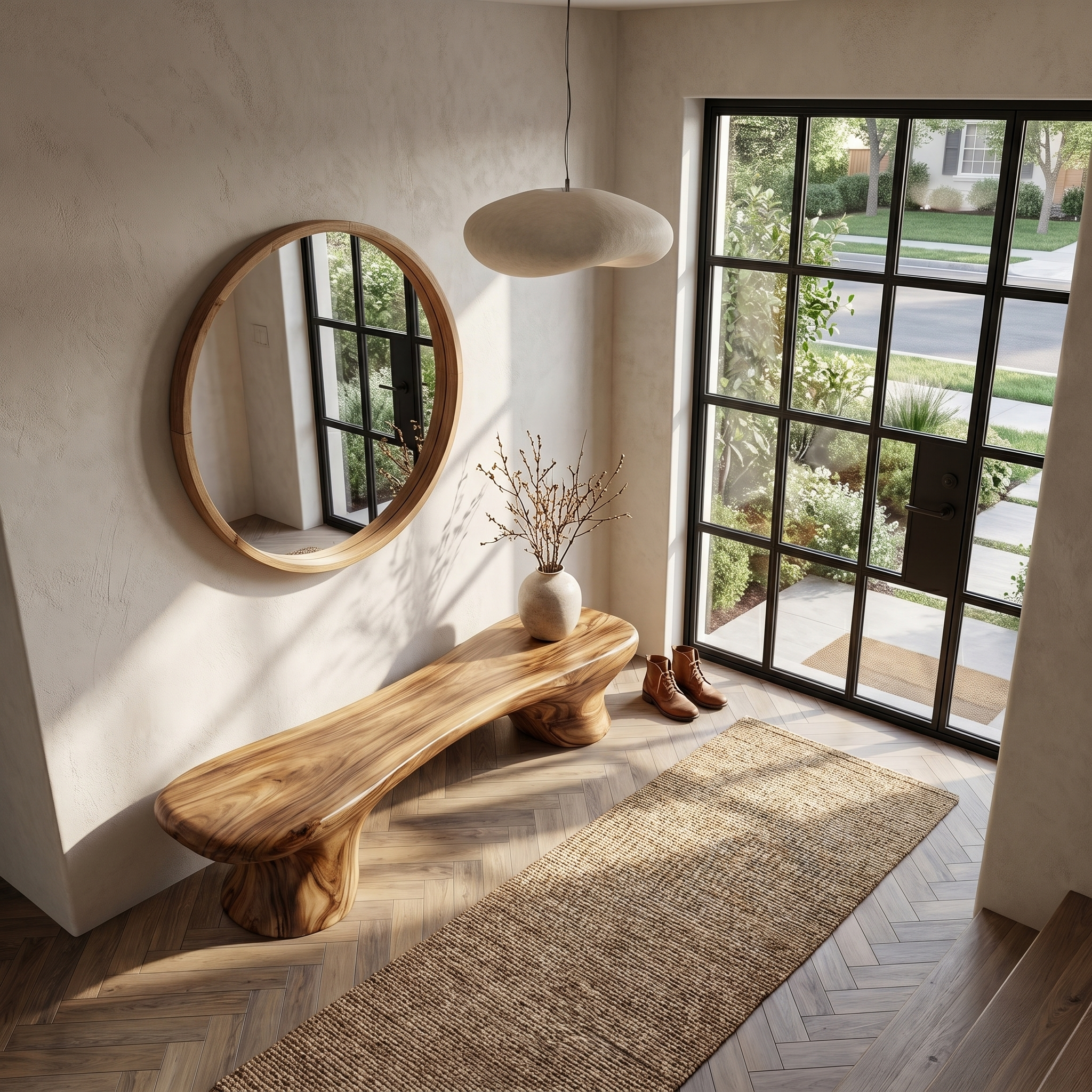 Organic Bench Natural Wood Accent Seating For Home SINLHARS129