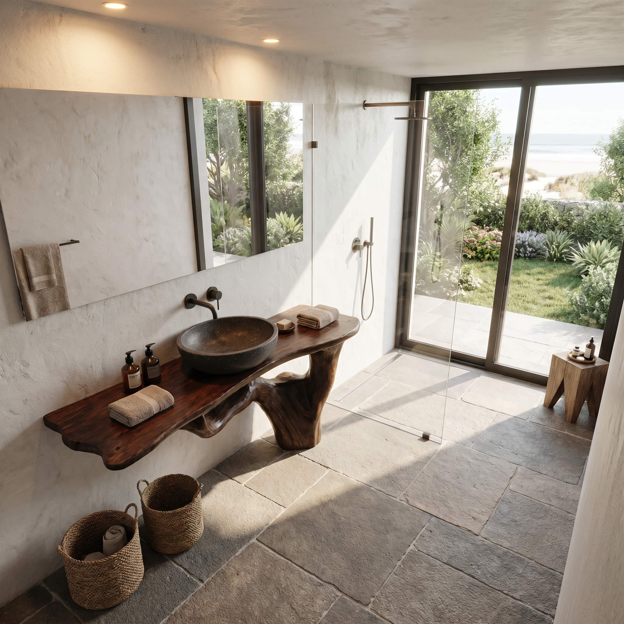 Handcrafted Bathroom Vanity With Tree Trunk Design For Powder Room SINLHABRV318