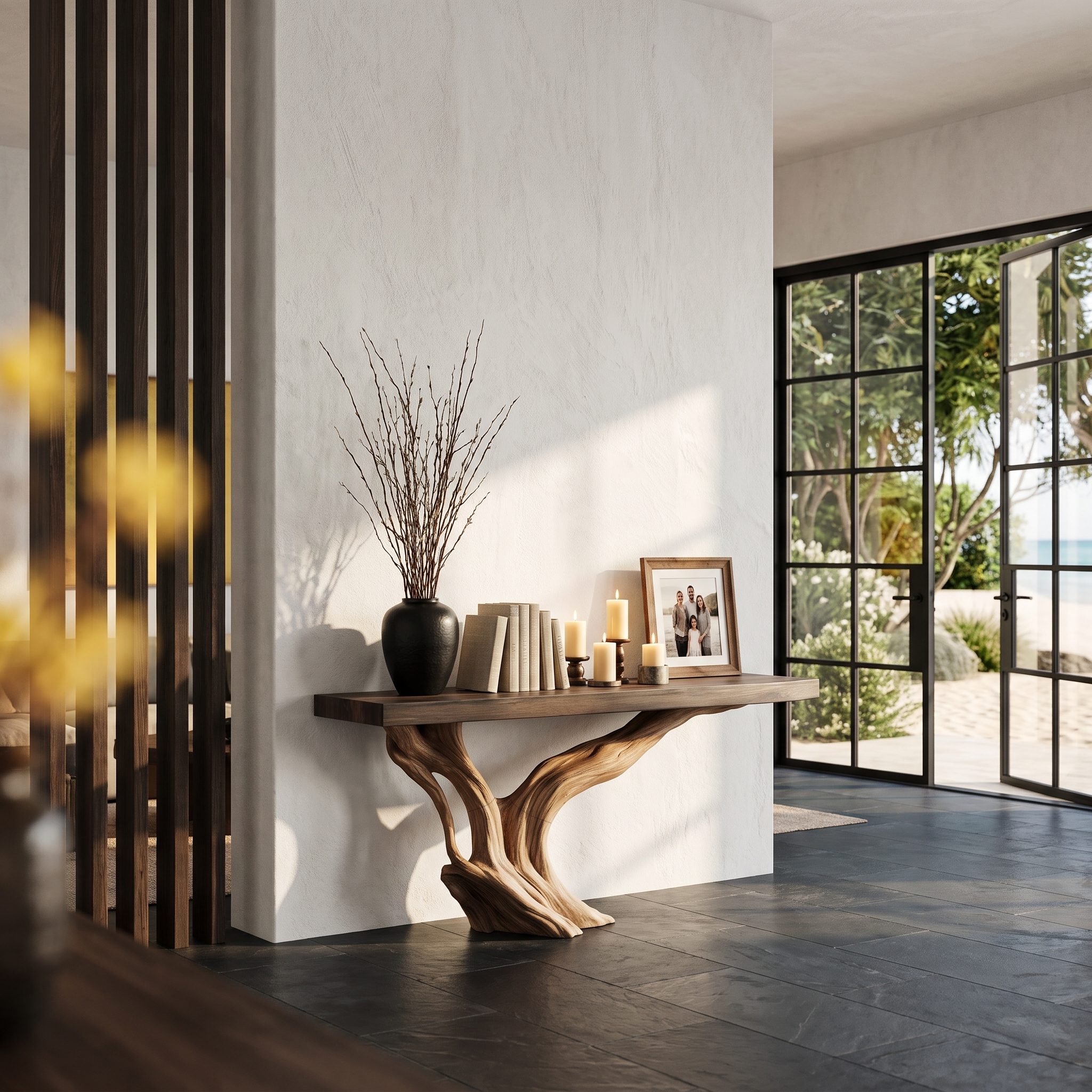 Organic Wall Mounted Console Table With Sculptural Wood Base For Hallway SINLHACS671