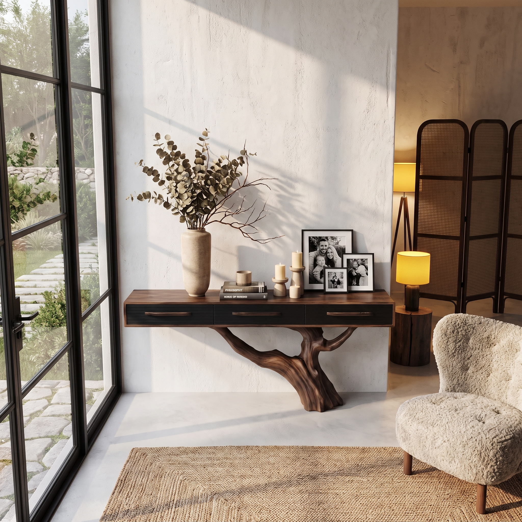 Statement Console Table With Nature Inspired Tree Base For Living Room SINLHACS672