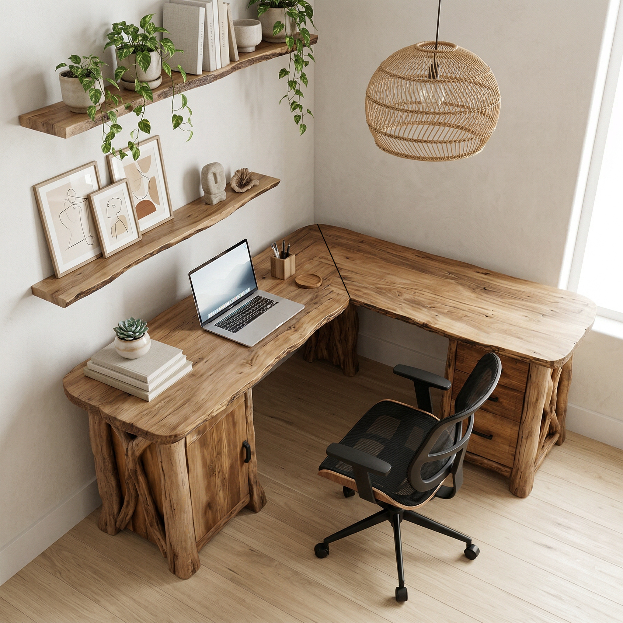 Modern Rustic Desk Solid Wood L Shape Workstation With Storage Home Office And Study Room SINLHADK102