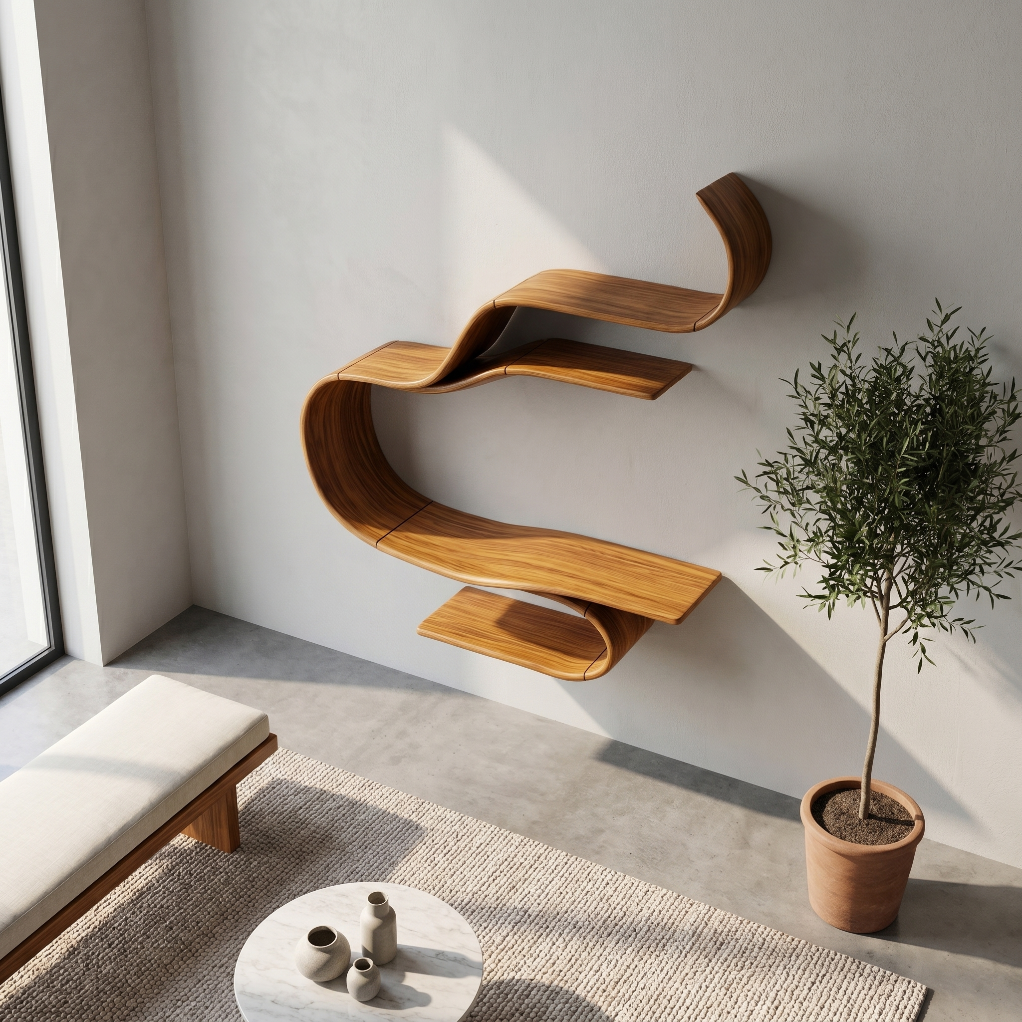 Sculptural Curved Wall Shelf For Living Room And Bedroom SINLHAFL532