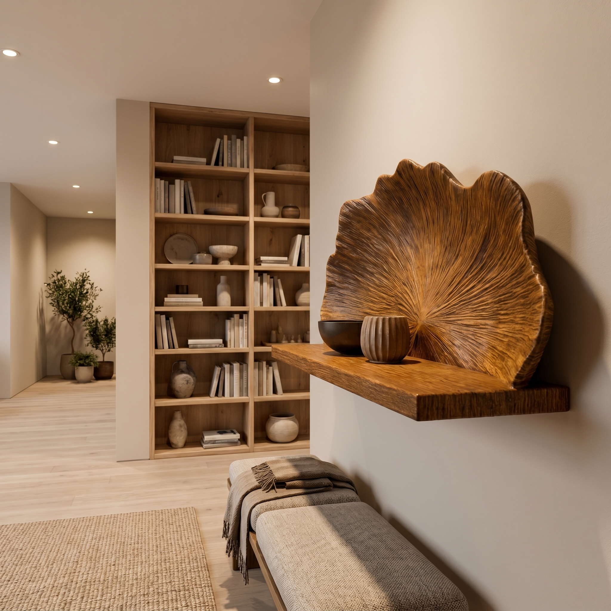 Carved Shell Shape Floating Wall Shelf For Living Room And Bedroom SINLHAFL537