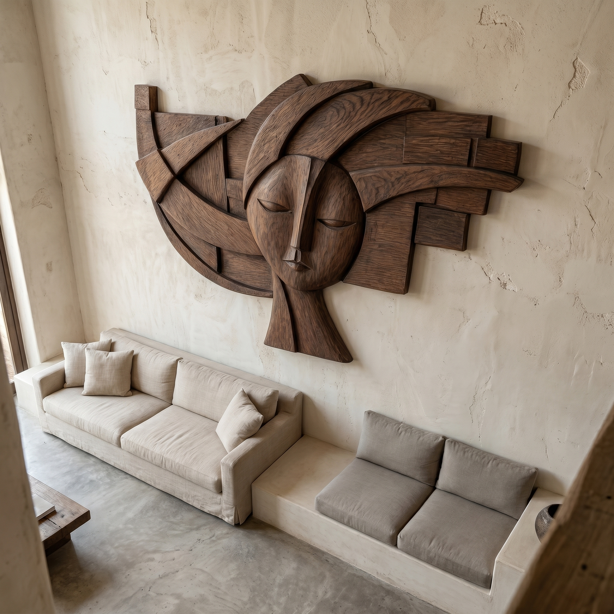 Abstract Tribal Face Wooden Wall Decor For Living Room SINLHAWD073
