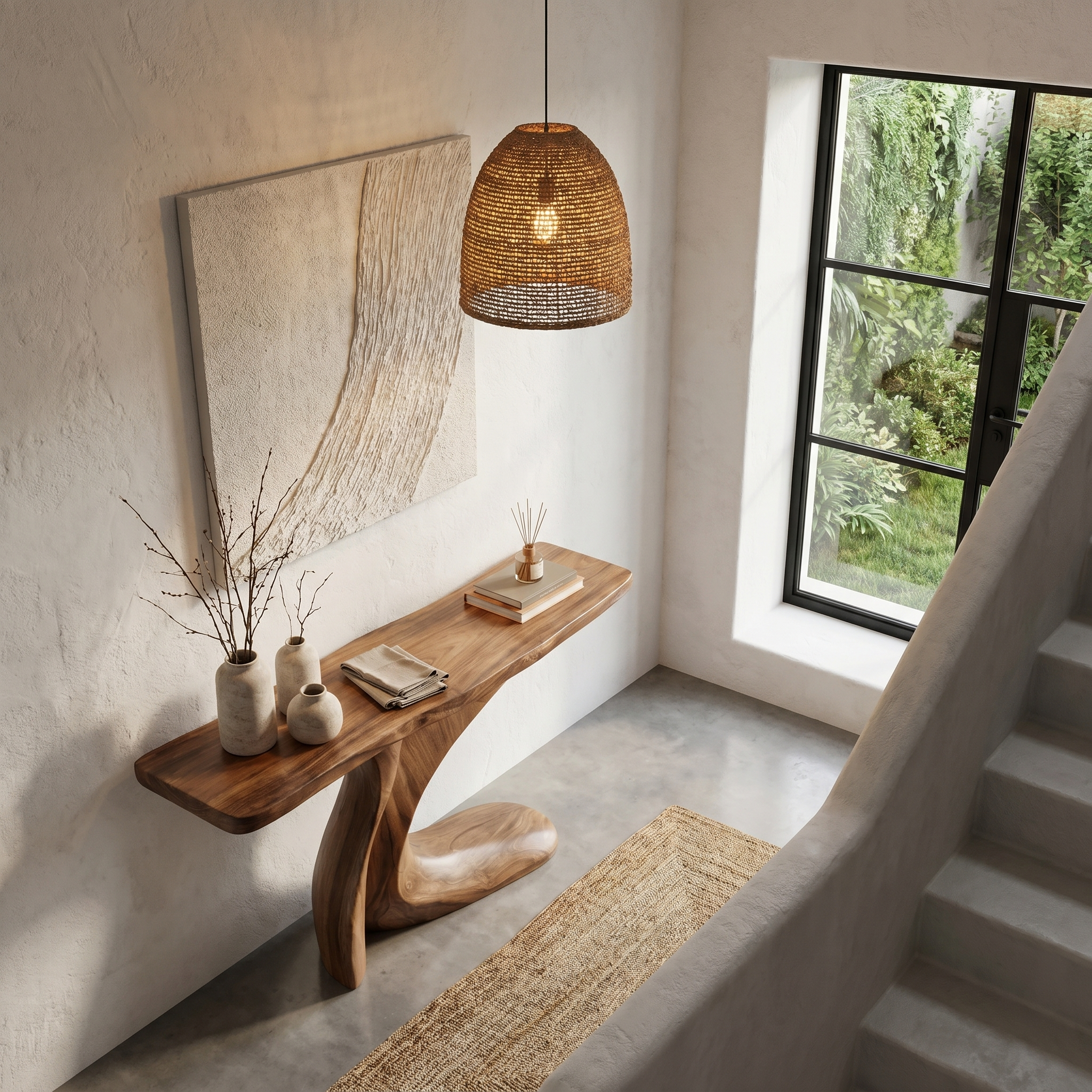 Minimal Console Table With Clean Curved Wooden Base For Living Room SINLHACS578
