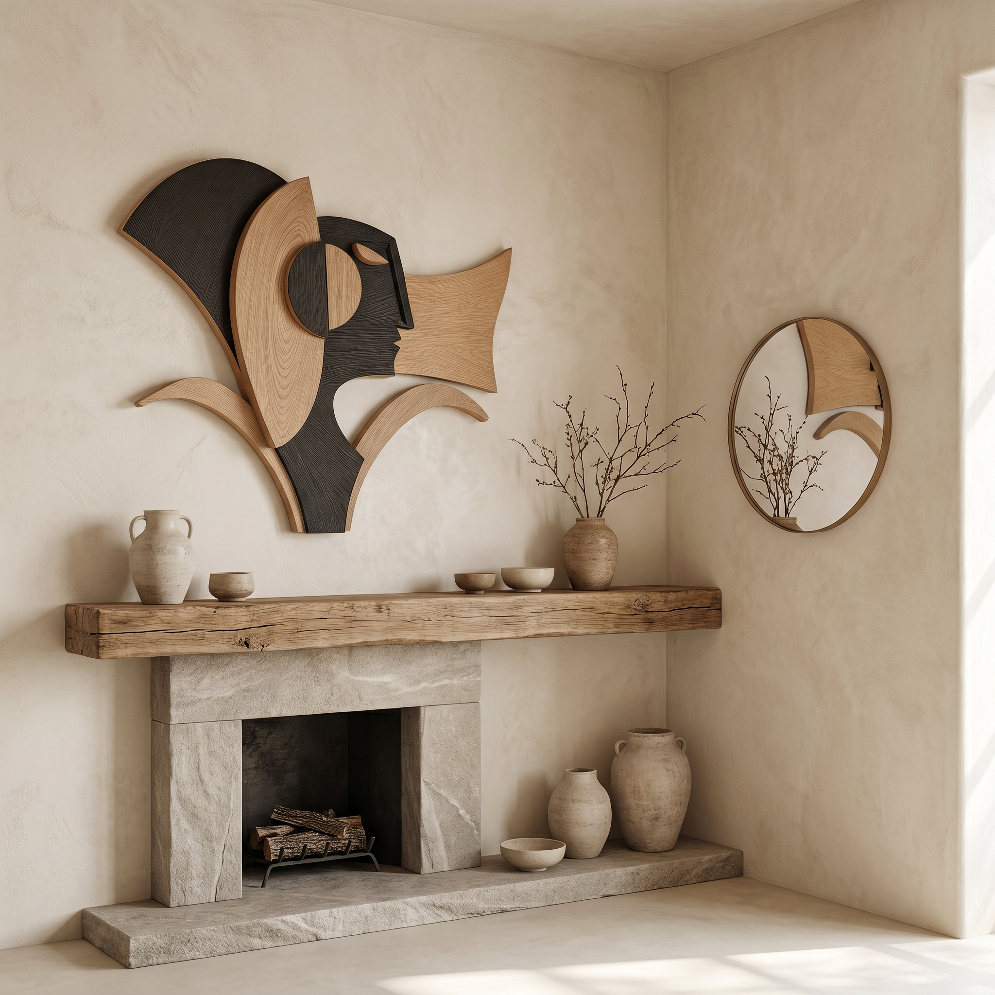 Abstract Geometric Wooden Wall Decor Panel For Living Room And Bedroom SINLHAWD074