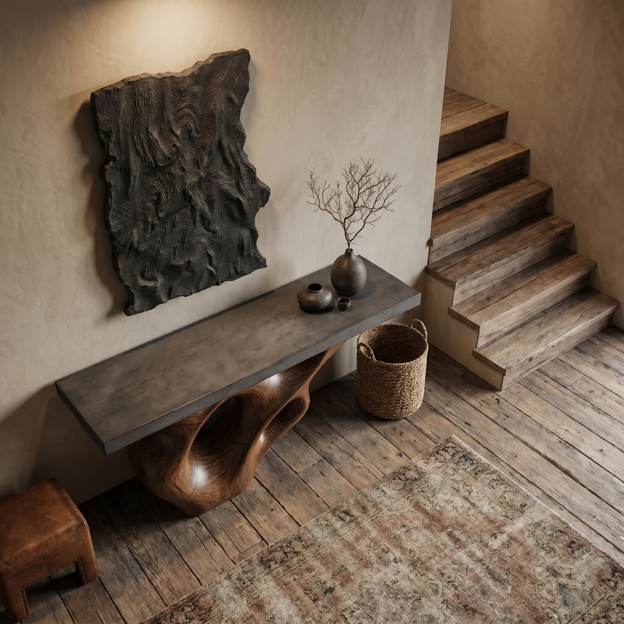 Live Edge Console Table With Sculptural Wood Structure For Entryway SINLHACS580