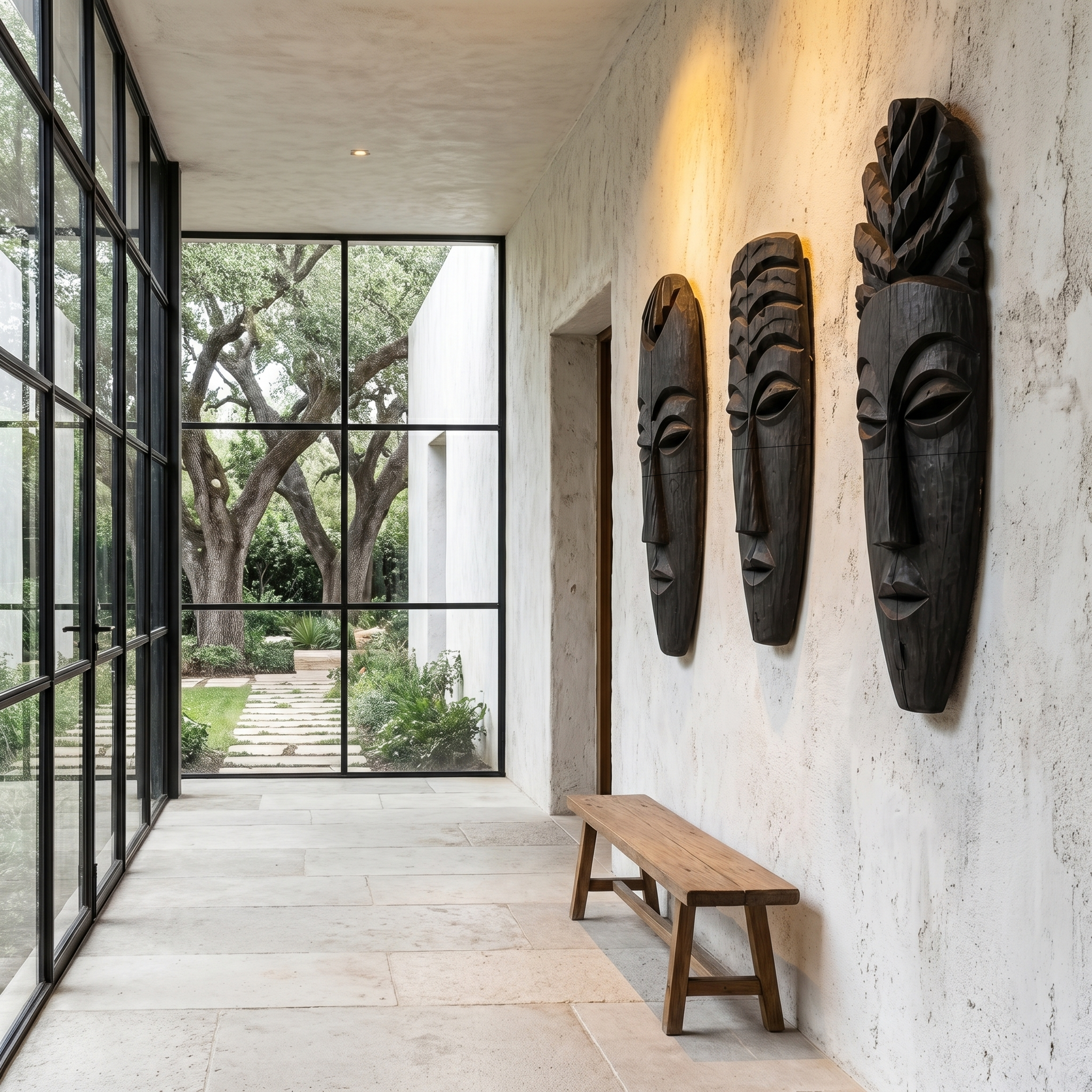 Tribal Wooden Wall Art Set With Hand Carved African Mask Design For Living Room And Entryway SINLHAWD100