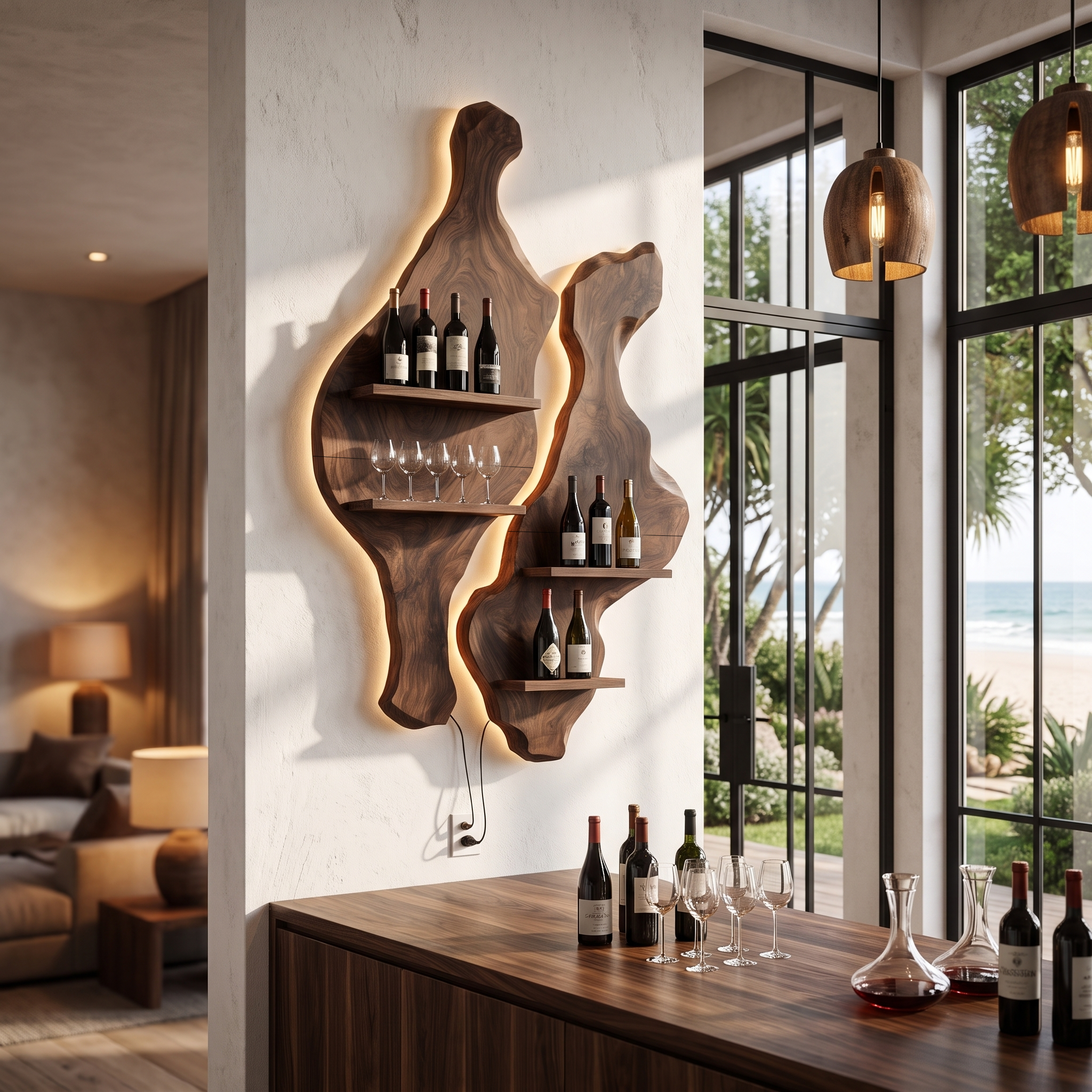 Rustic Sculptural Wine Holder Wall Mounted Bottle Storage SINLHAWH039