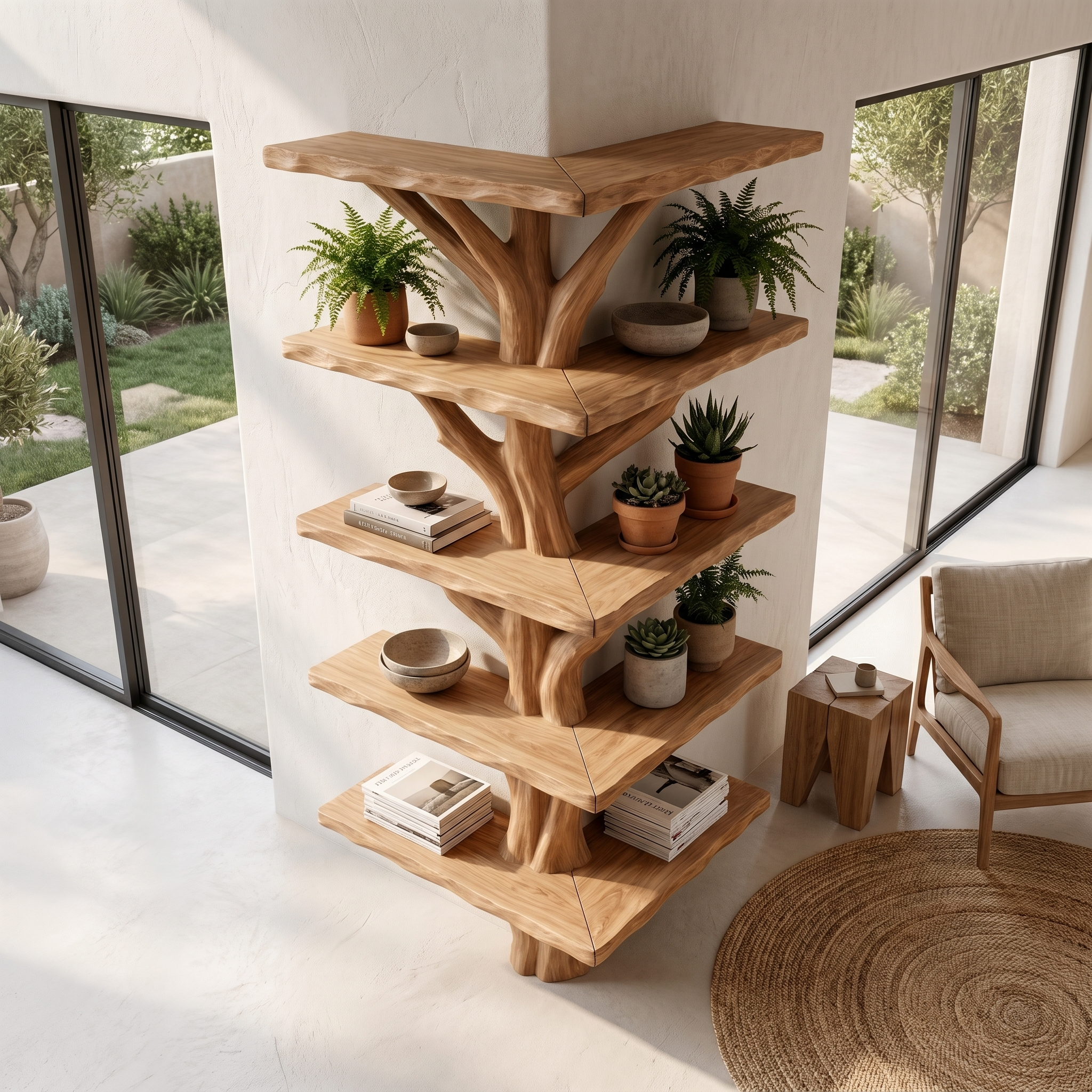 Organic Modern Tree Bookcase With Artistic Branch Frame For Home Office SINLHATB749