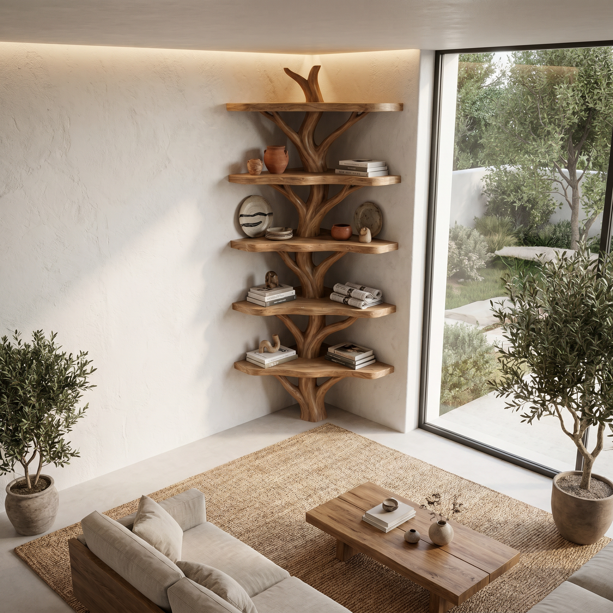Sculptural Tree Bookshelf With Multi Tier Open Shelving For Reading Corner SINLHATB750