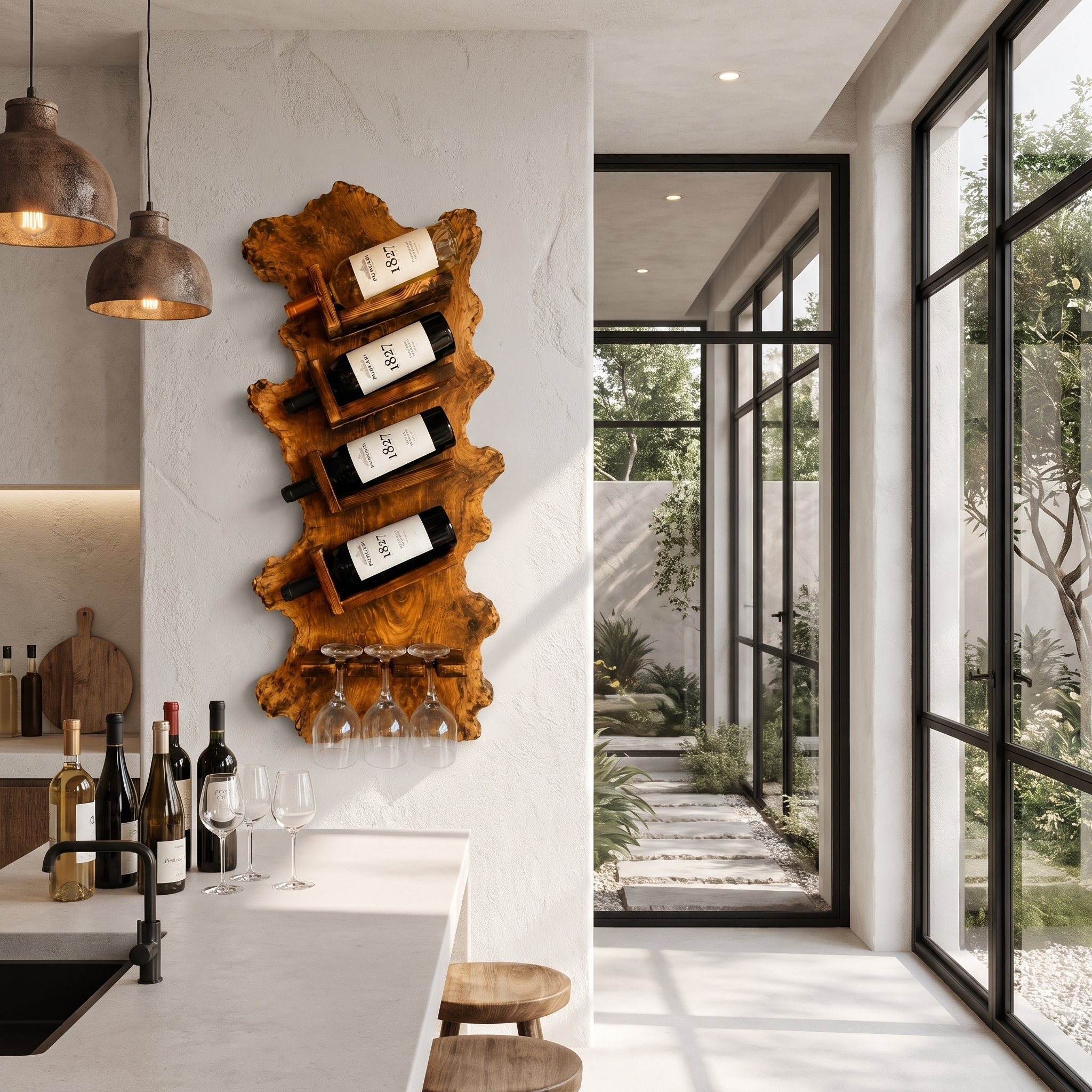Minimalist Wall Mounted Wine Holder With Open Bottle Storage For Home Bar SINLHAWH048