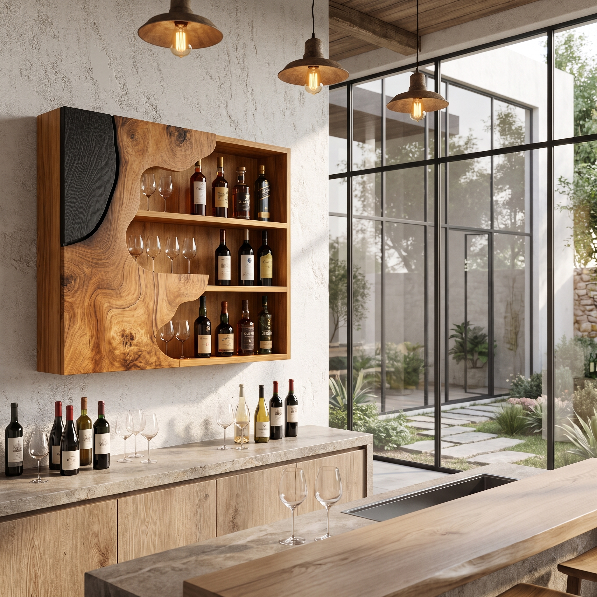 Organic Live Edge Wine Holder Wall Mounted Storage Cabinet For Home Bar SINLHAWH049