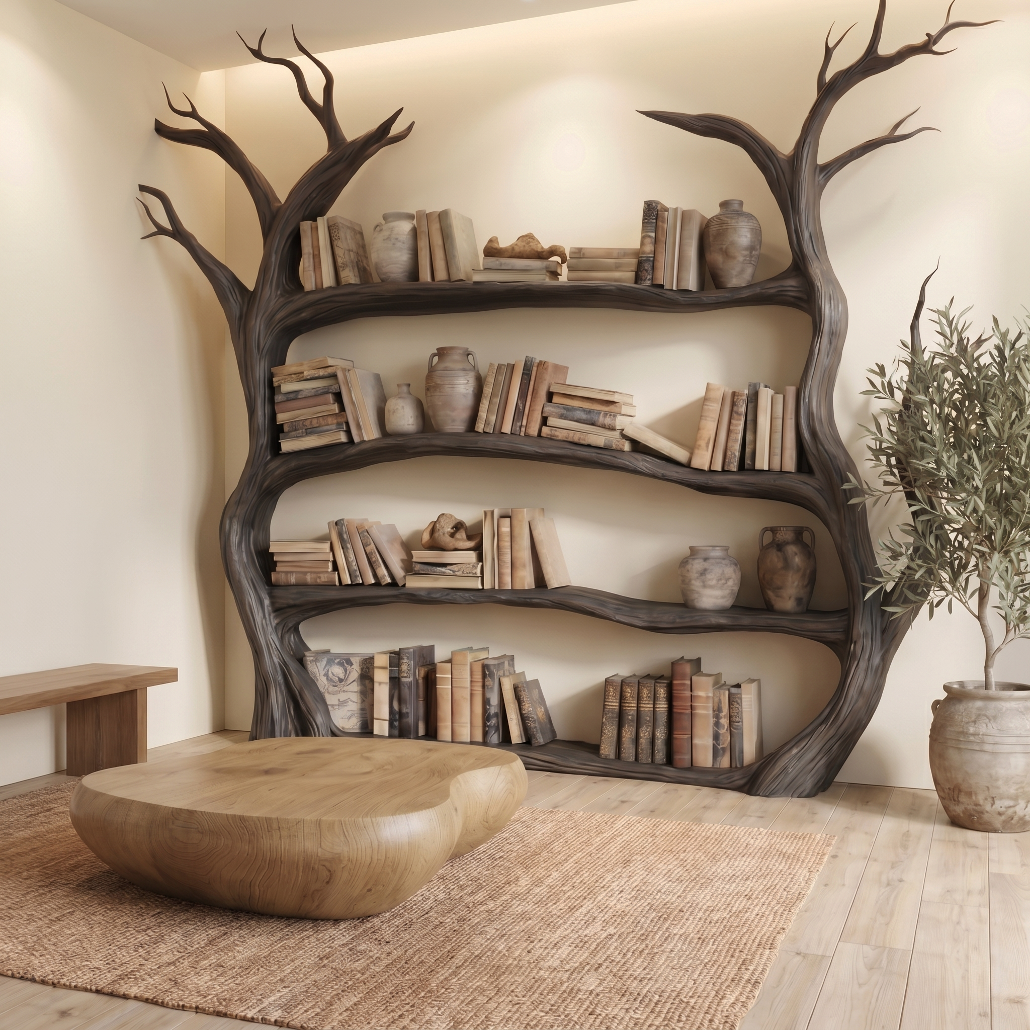 Organic Modern Tree Bookcase For Living Room And Bedroom SINLSATB735