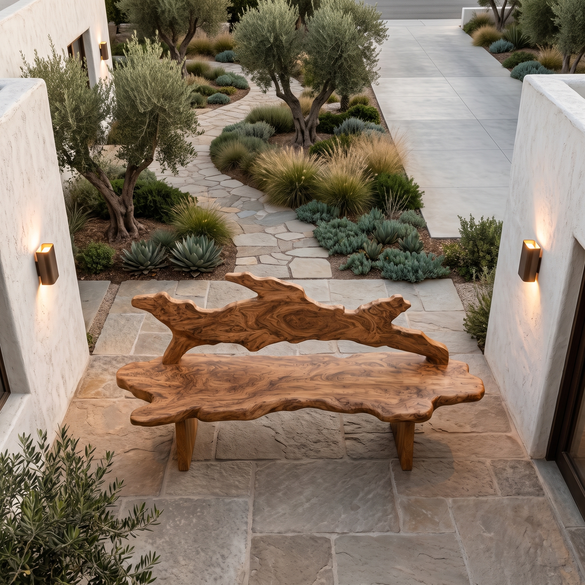 Contemporary Tree Branch Bench Solid Wood Patio Bench For Outdoor SINLHABEN133