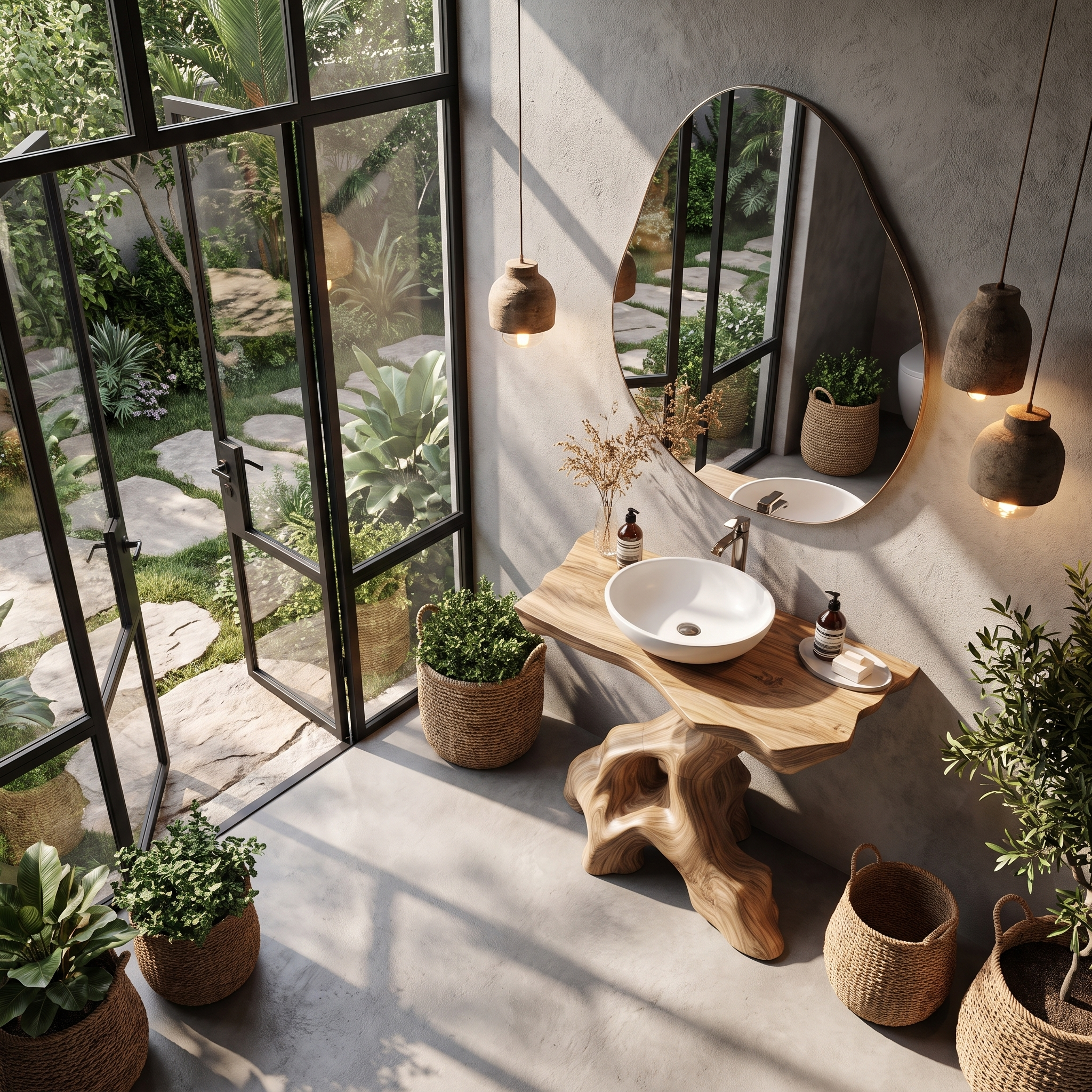 Statement Bathroom Vanity With Nature Inspired Tree Design For Powder Room SINLHABRV324