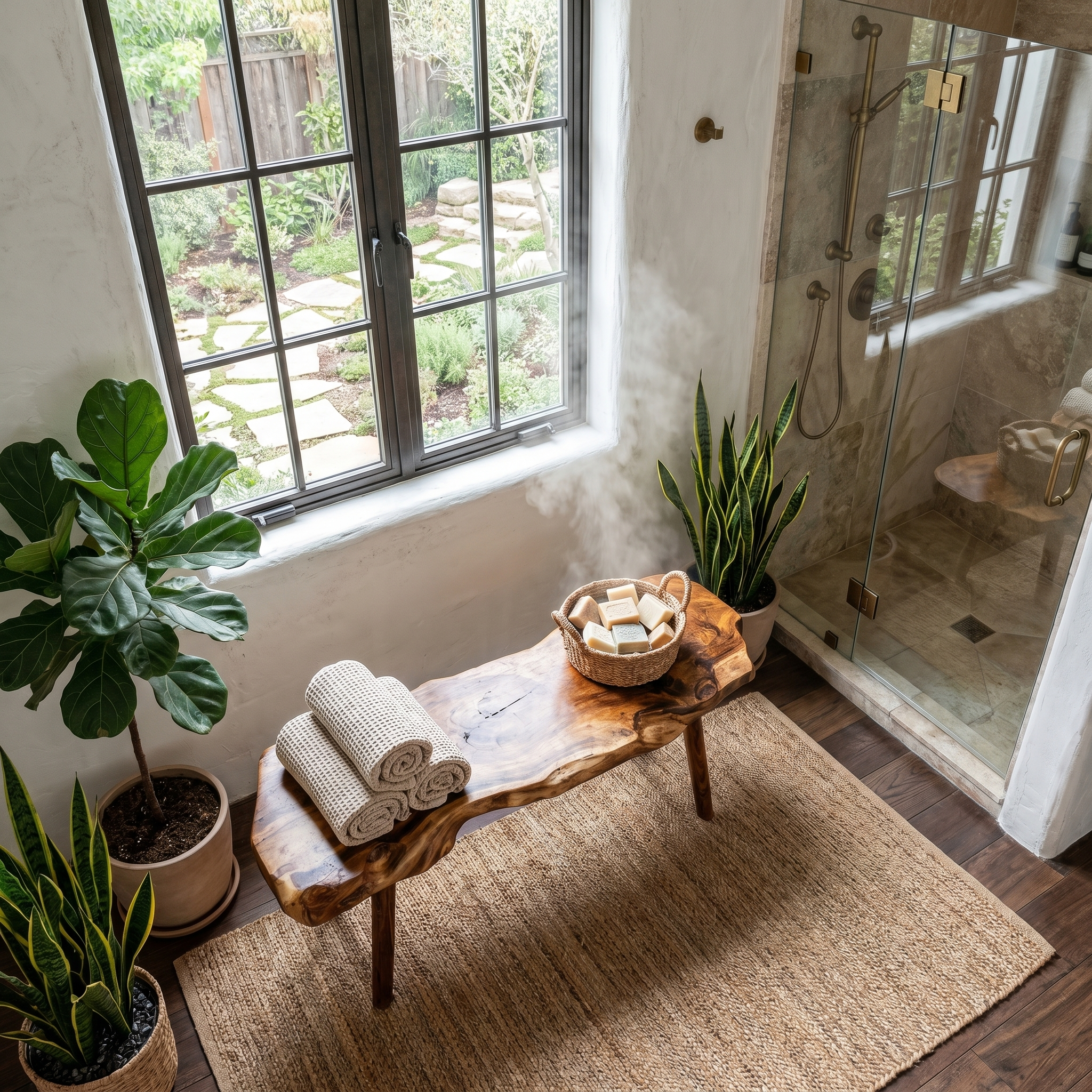 Rustic Shower Bench With Solid Wood Construction For Bathroom SINLHARS122