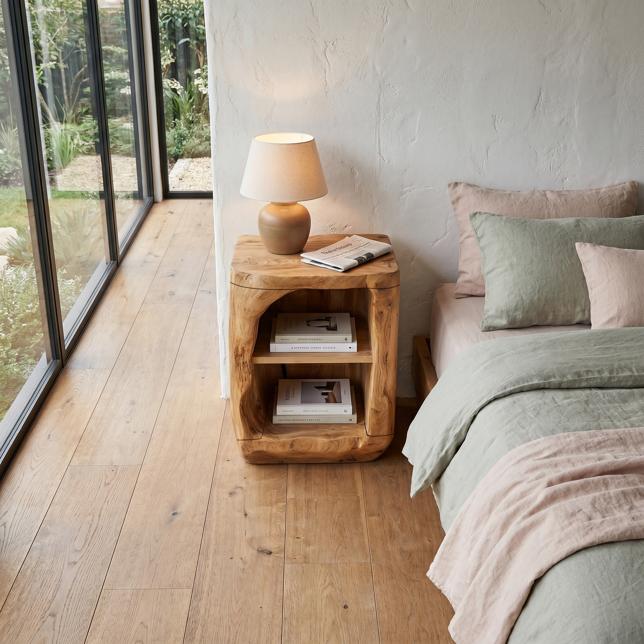 Rustic Nightstand With Open Shelf Storage For Bedroom SINLHABT261