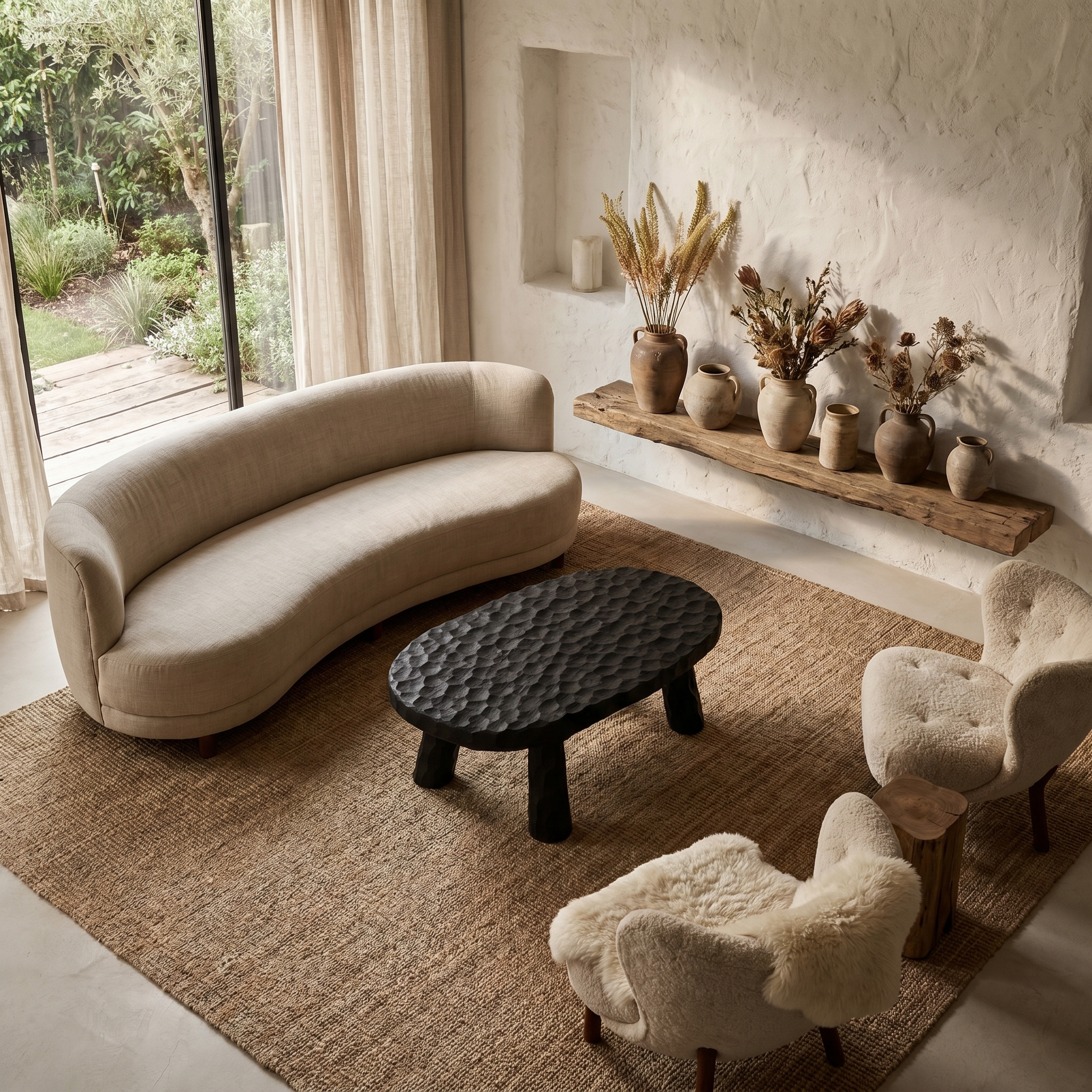 Rustic Coffee Table With Handcrafted Solid Wood Top And Chunky Pedestal Legs For Living Room SINLHACF382