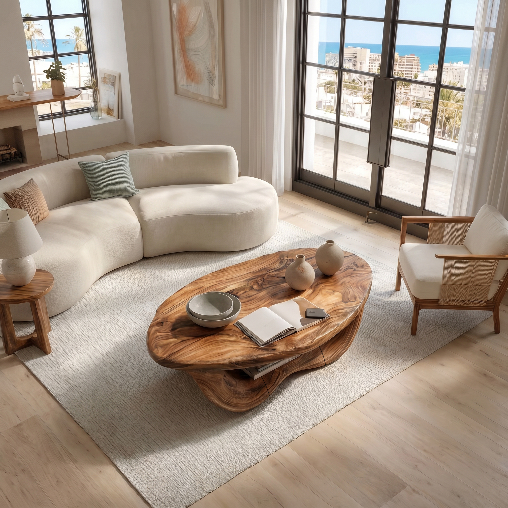 Modern Organic Coffee Table With Handcrafted Curved Wood Design For Living Room SINLHACF393