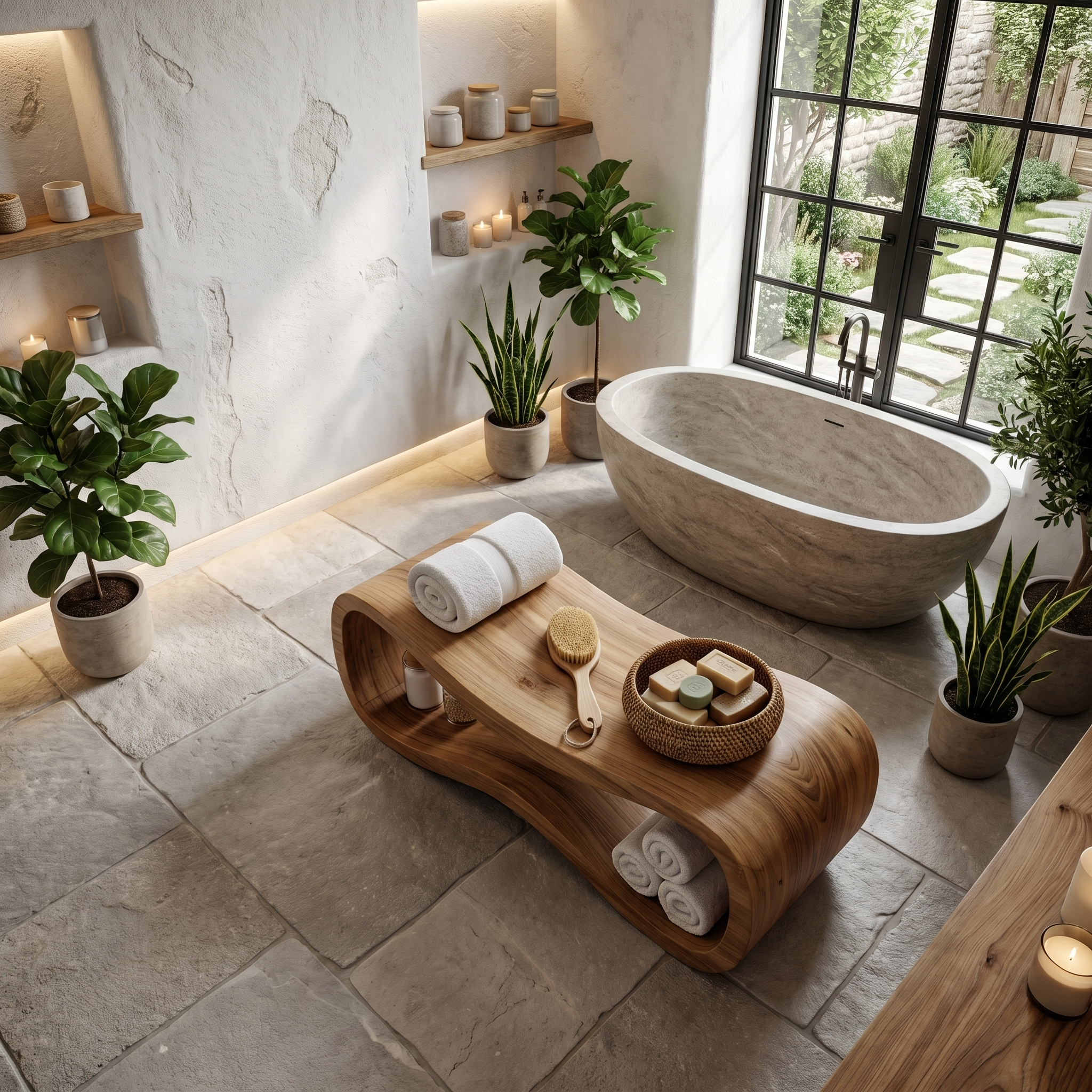 Sculptural Wooden Shower Bench For Bathroom SINLHARS124