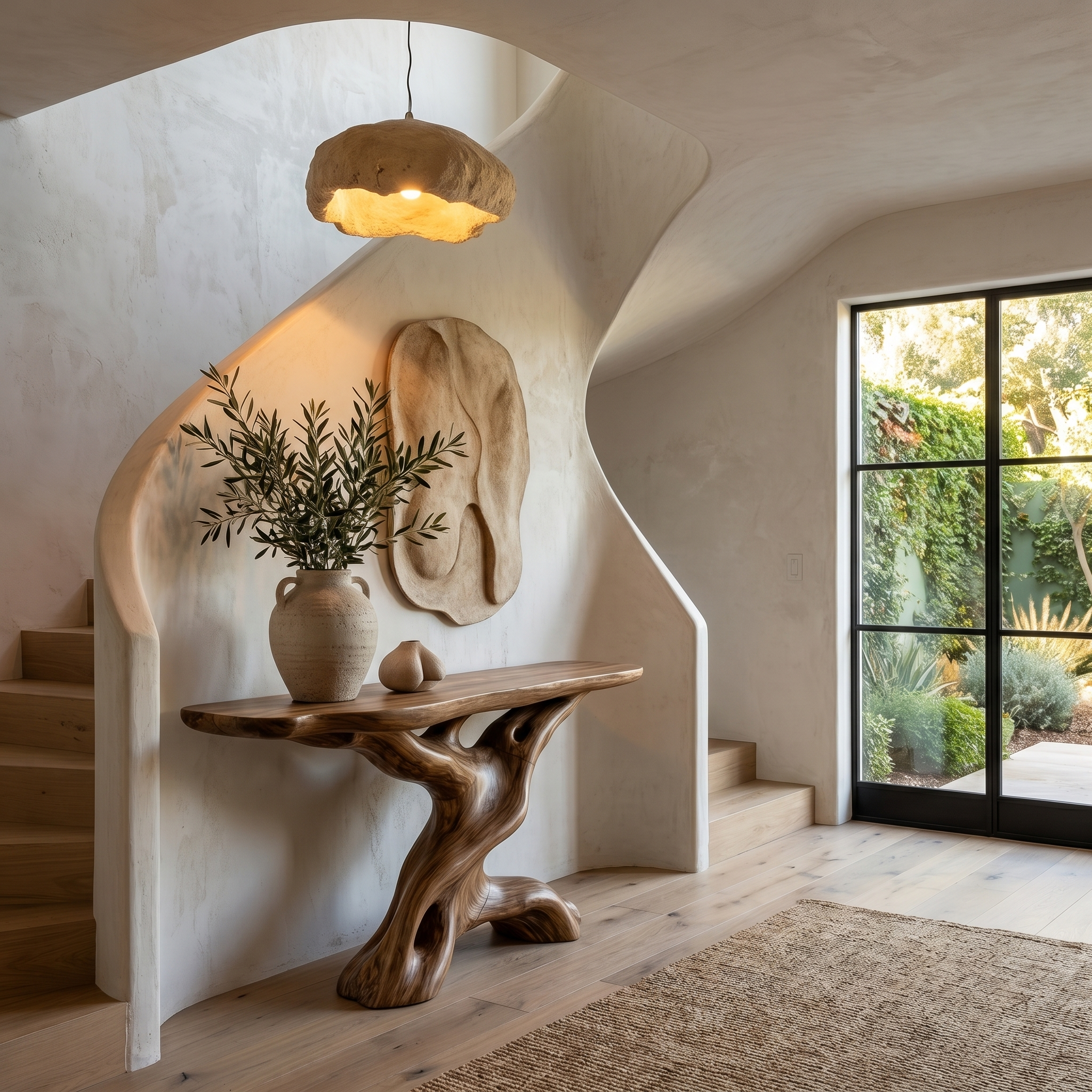 Live Edge Console Table With Unique Sculptural Base Design For Living Room SINLHACS586