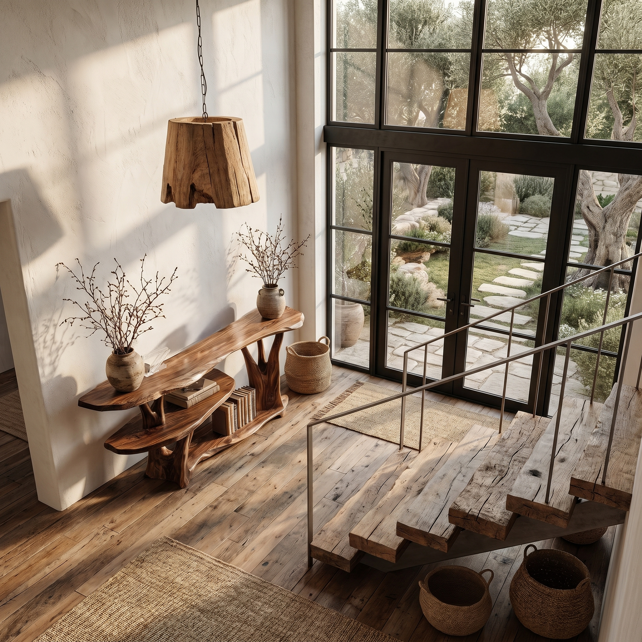 Organic Console Table With Sculptural Tree Root Base And Open Shelf Storage For Entryway And Living Room SINLHACS607
