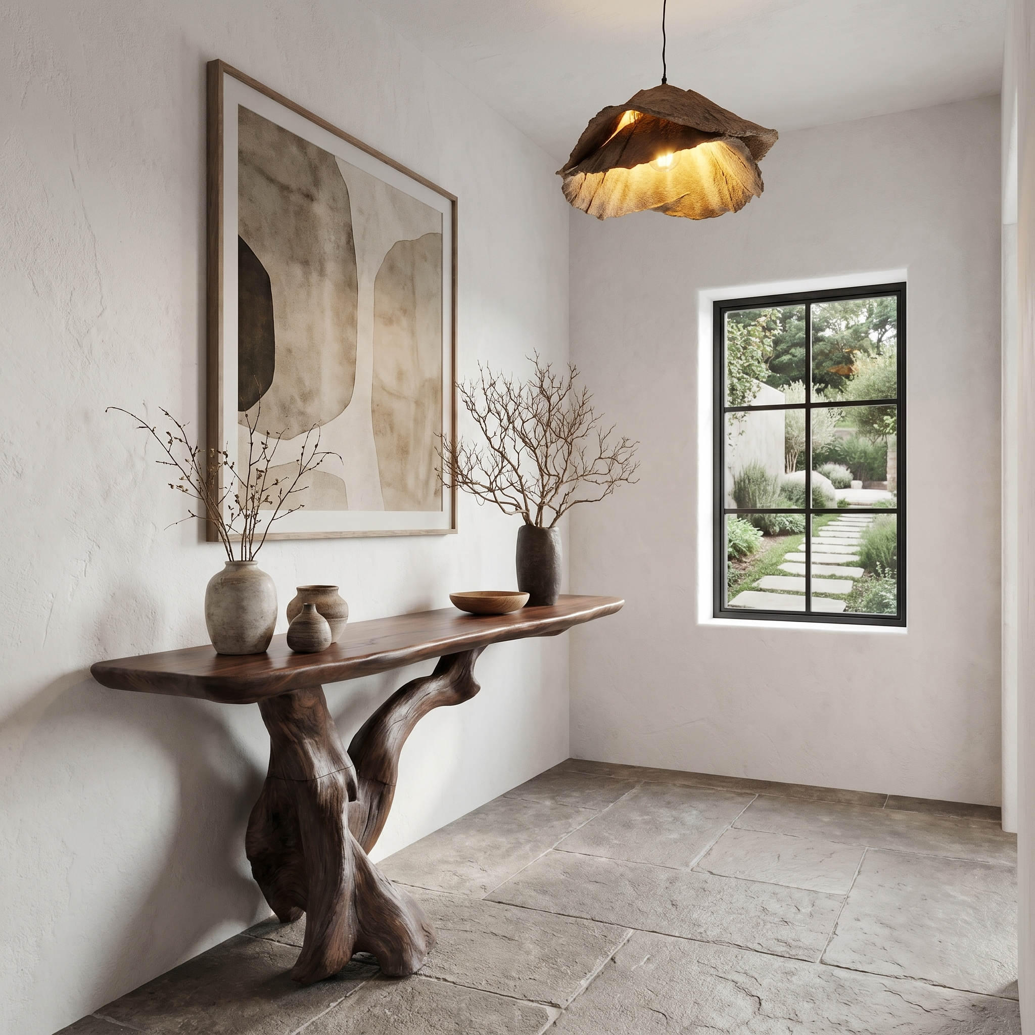 Organic Console Table With Sculptural Open Ring Wood Base For Entryway And Living Room SINLHACS610
