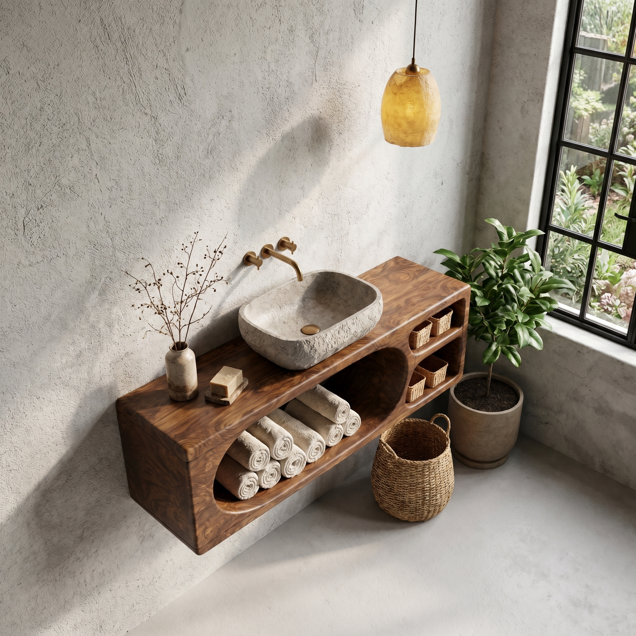 Organic Bathroom Vanity With Built In Storage Shelves For Bathroom SINLHABRV309