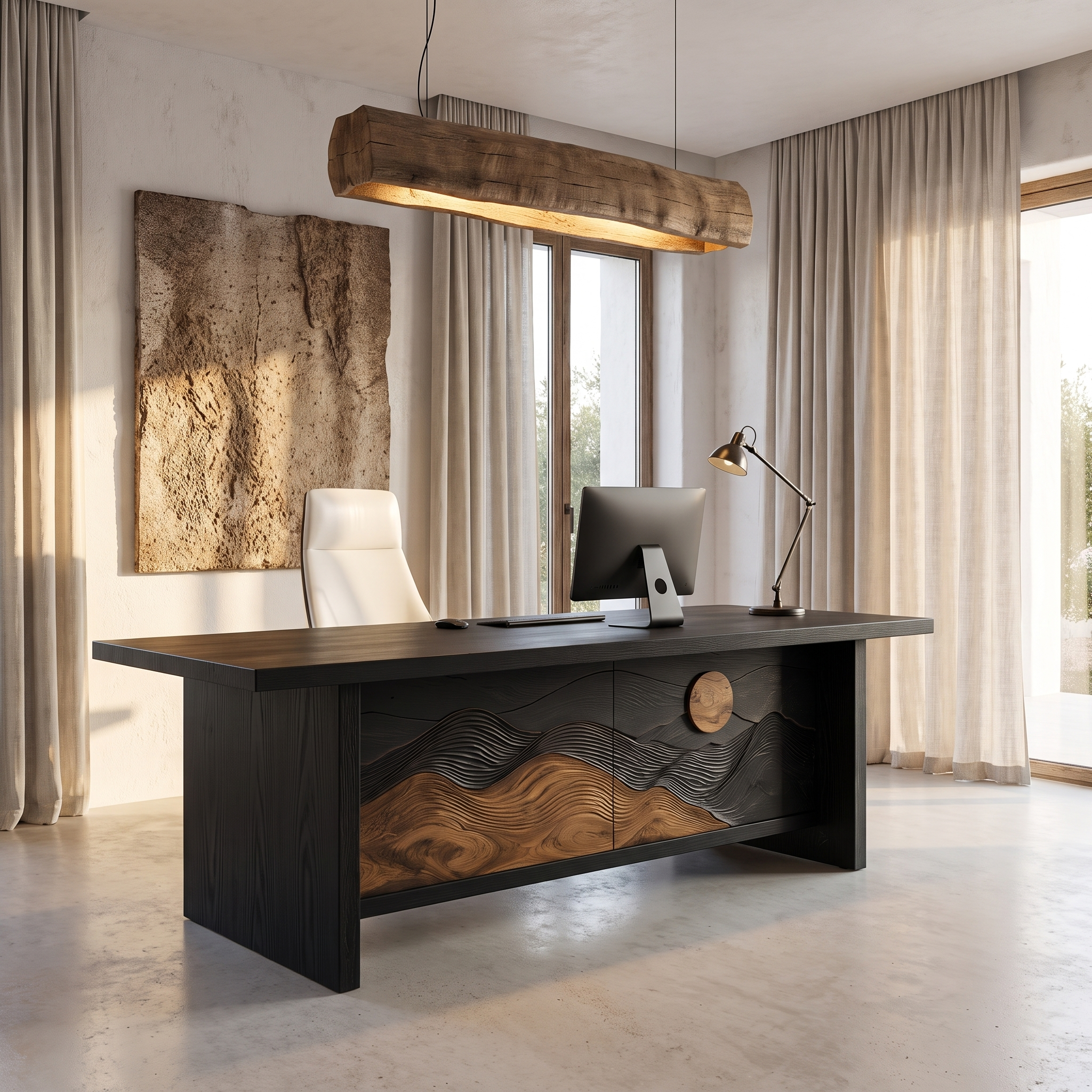 Sculptural Writing Desk Handcrafted Solid Wood Design For Workspace SINLHADE166