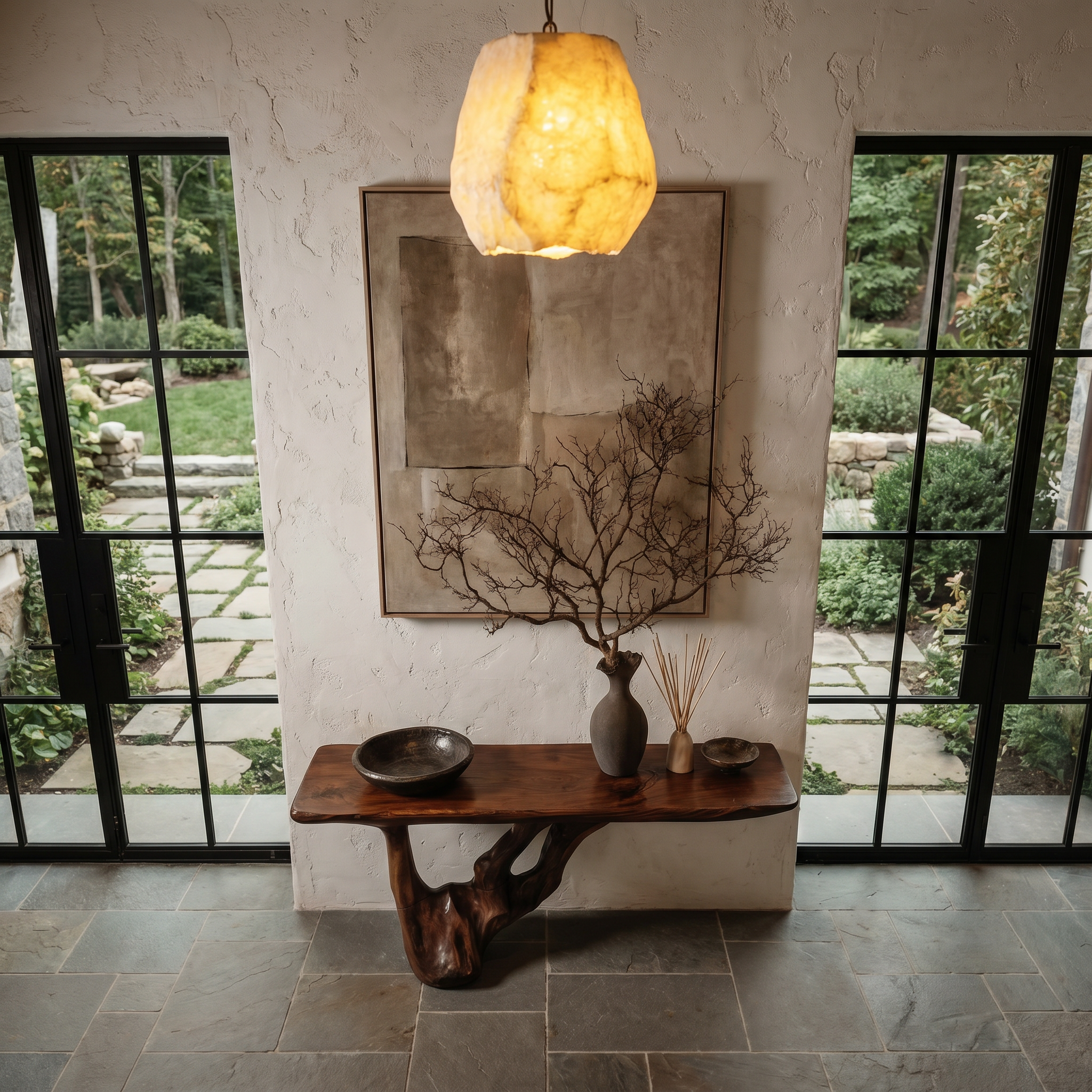 Rustic Console Table With Handcrafted Tree Root Base For Entryway And Living Room SINLHACS611