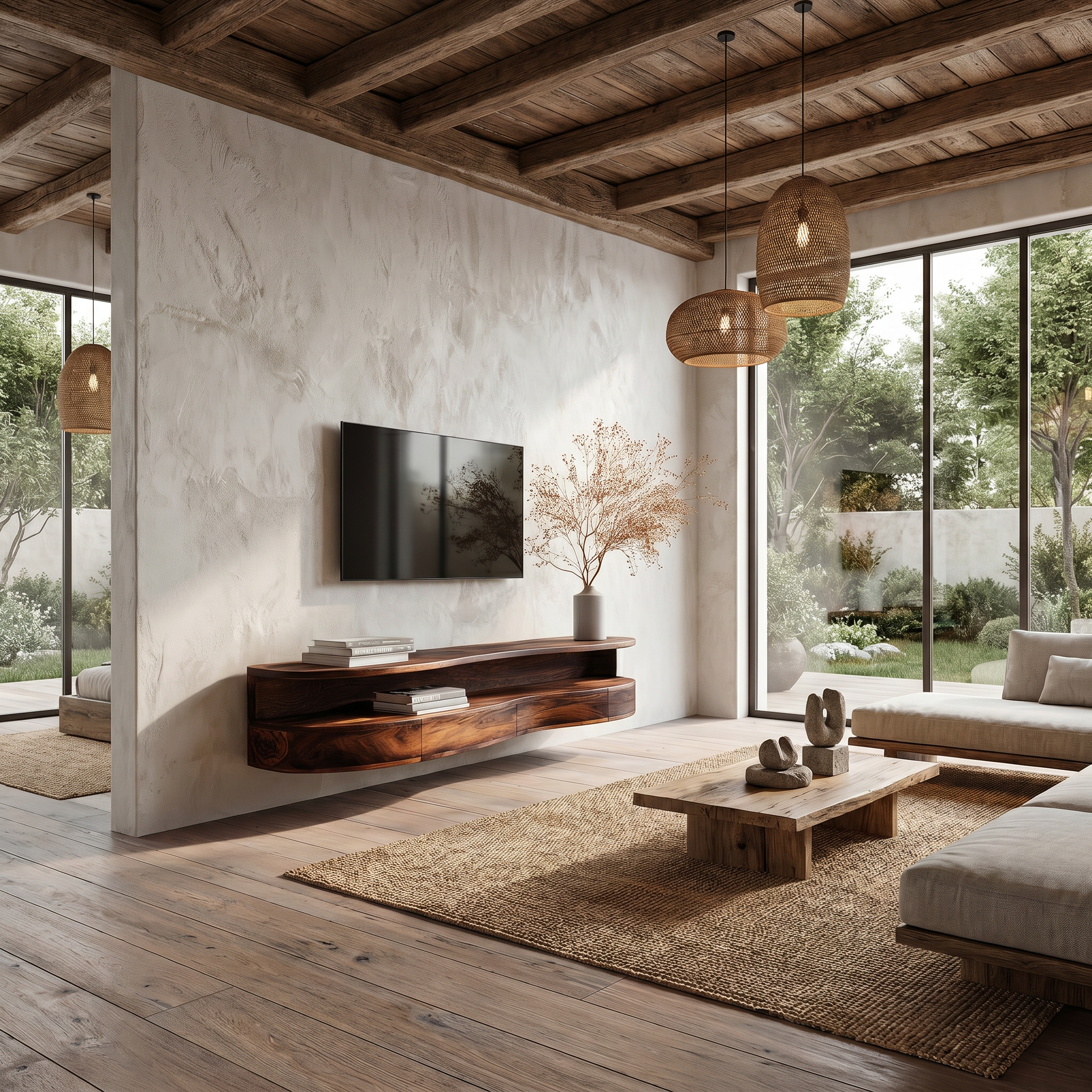 Contemporary Floating TV Stand With Built In Drawer Storage For Living Room SINLHATC053