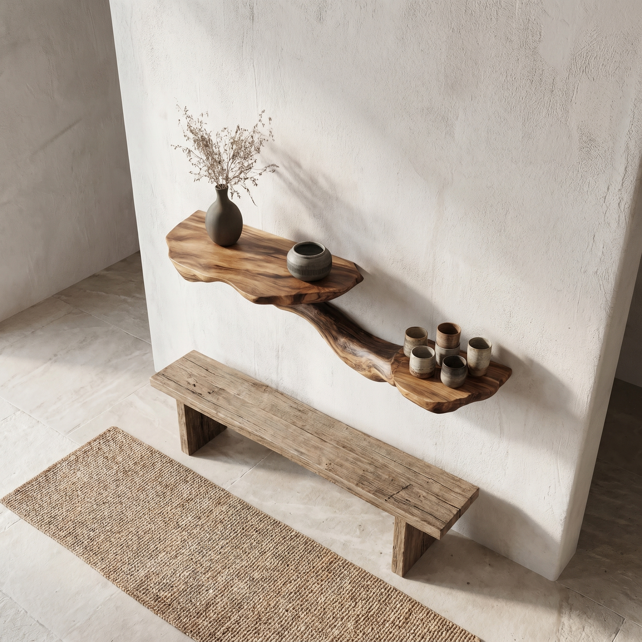 Rustic Floating Shelf With Sculptural Tree Branch Form For Home Decor SINLHAFL549