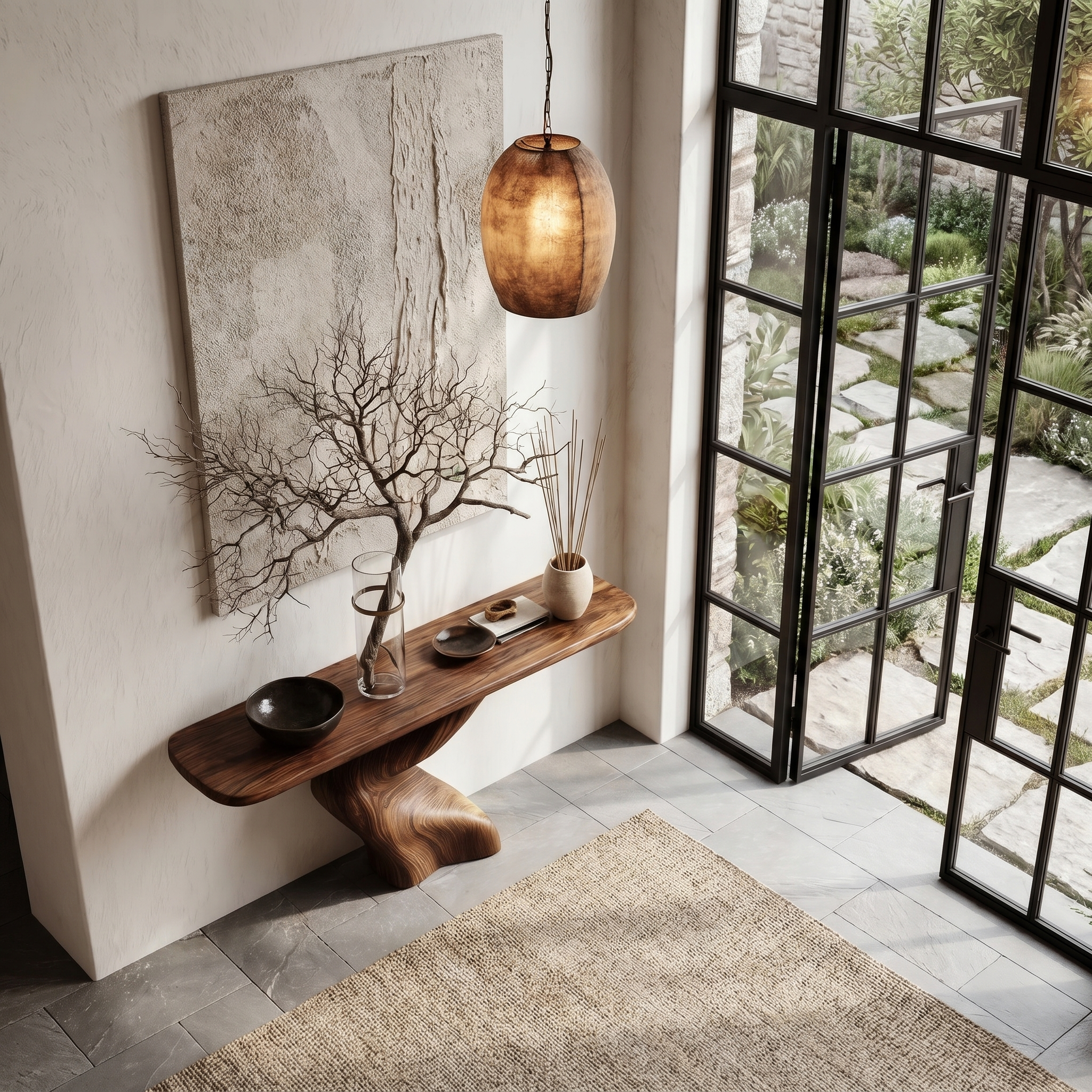 Organic Console Table With Sculptural Twisted Solid Wood Base For Entryway And Living Room SINLHACS617